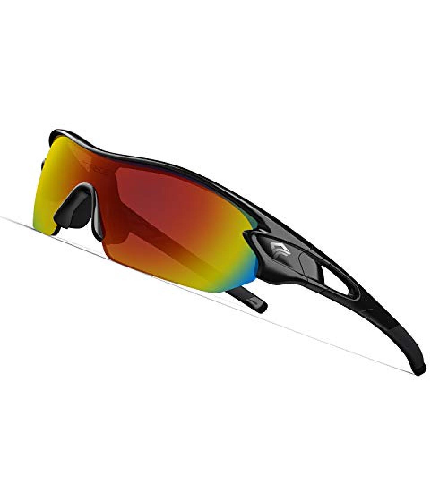 TOREGE Polarized Sports Sunglasses TR002 - Men Women Cycling Running Driving Fishing Glasses - Black Rainbow Lens - Buy Online on GoSupps.com
