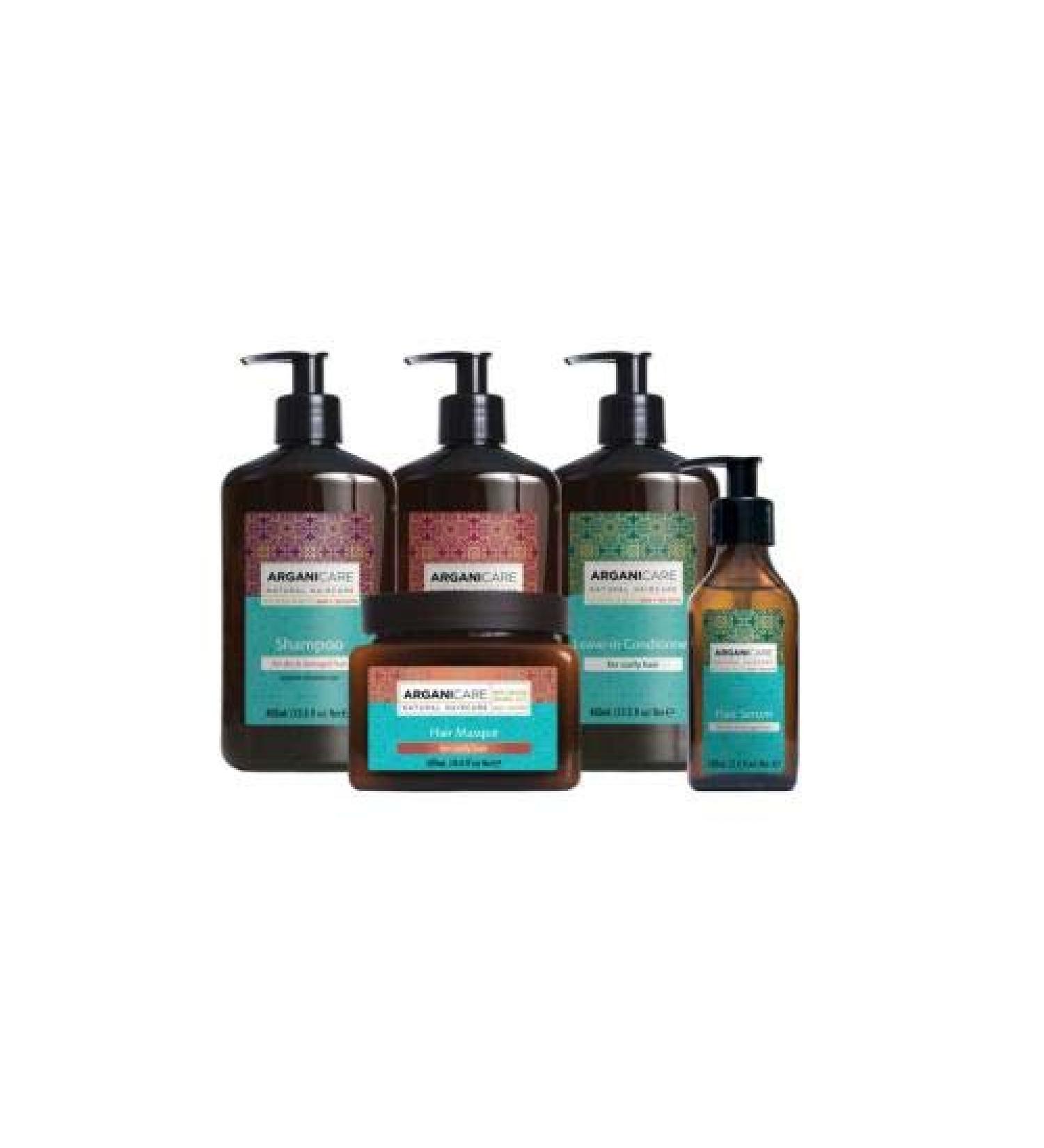 ARGANICARE | Shampoo 400 ML + Conditioner 400 ML + Mask 500 ML + Serum 100 ML + Leave-in Treatment 400 ML | Argan Ritual | Soothes the Scalp | Nourishes & Strengthens | Curly Hair