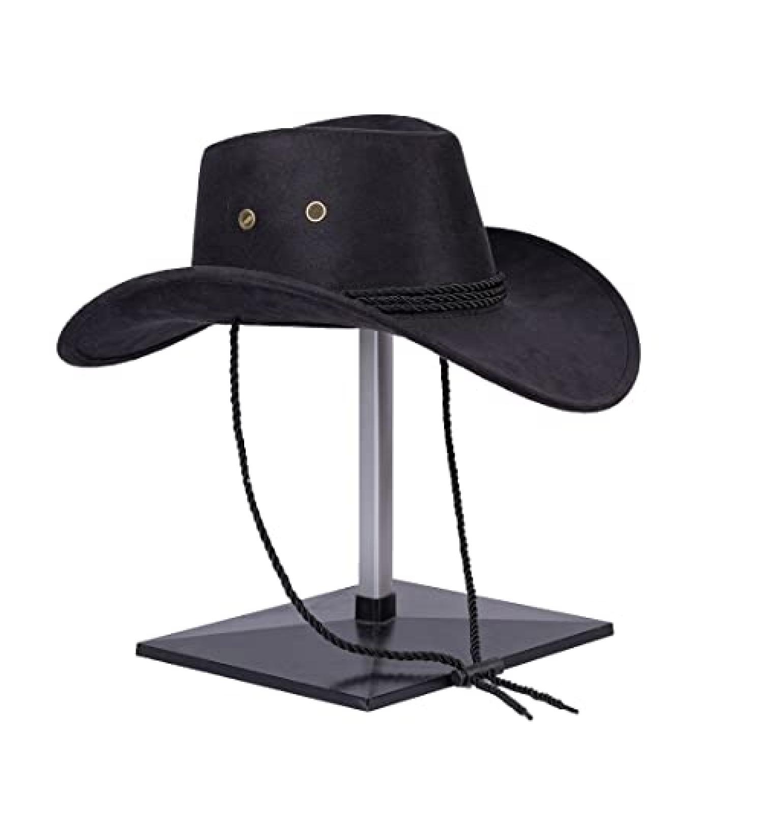 COSTHEME Western Faux Felt Cowboy Hat - Wide Brim Adjustable String Hat in Black - Buy Online on GoSupps.com