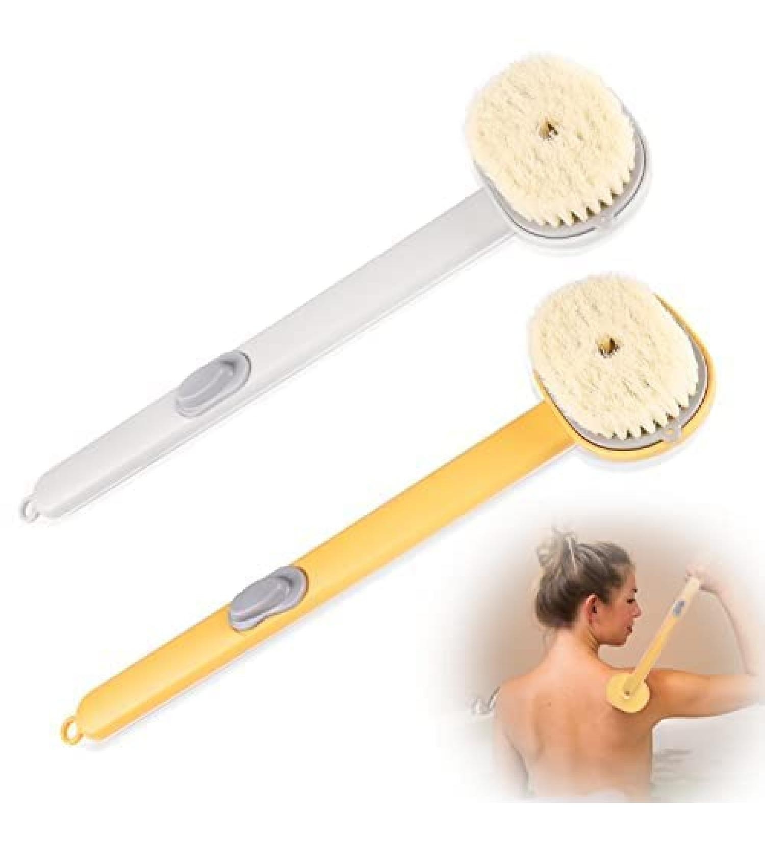 2Pcs Long Handle Bath Massage Cleaning Brush with Soap Dispenser - Back Scrubber and Exfoliating Bath Brush - Buy Online on GoSupps.com
