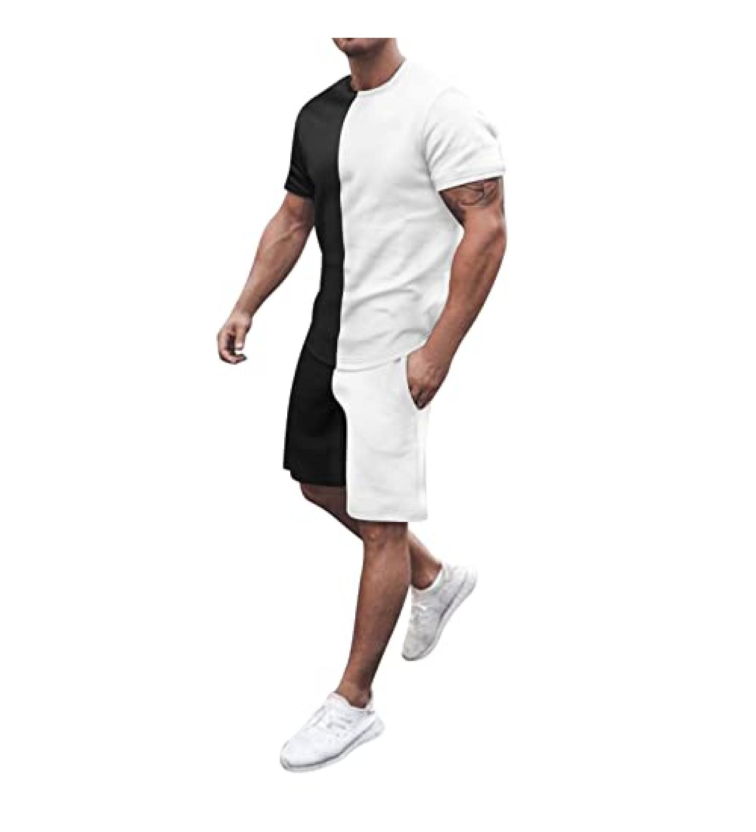 Wabtum Men's Summer Sport Set - Short Sleeve T-Shirt and Shorts [White, Size X-Large] - Buy Online on GoSupps.com