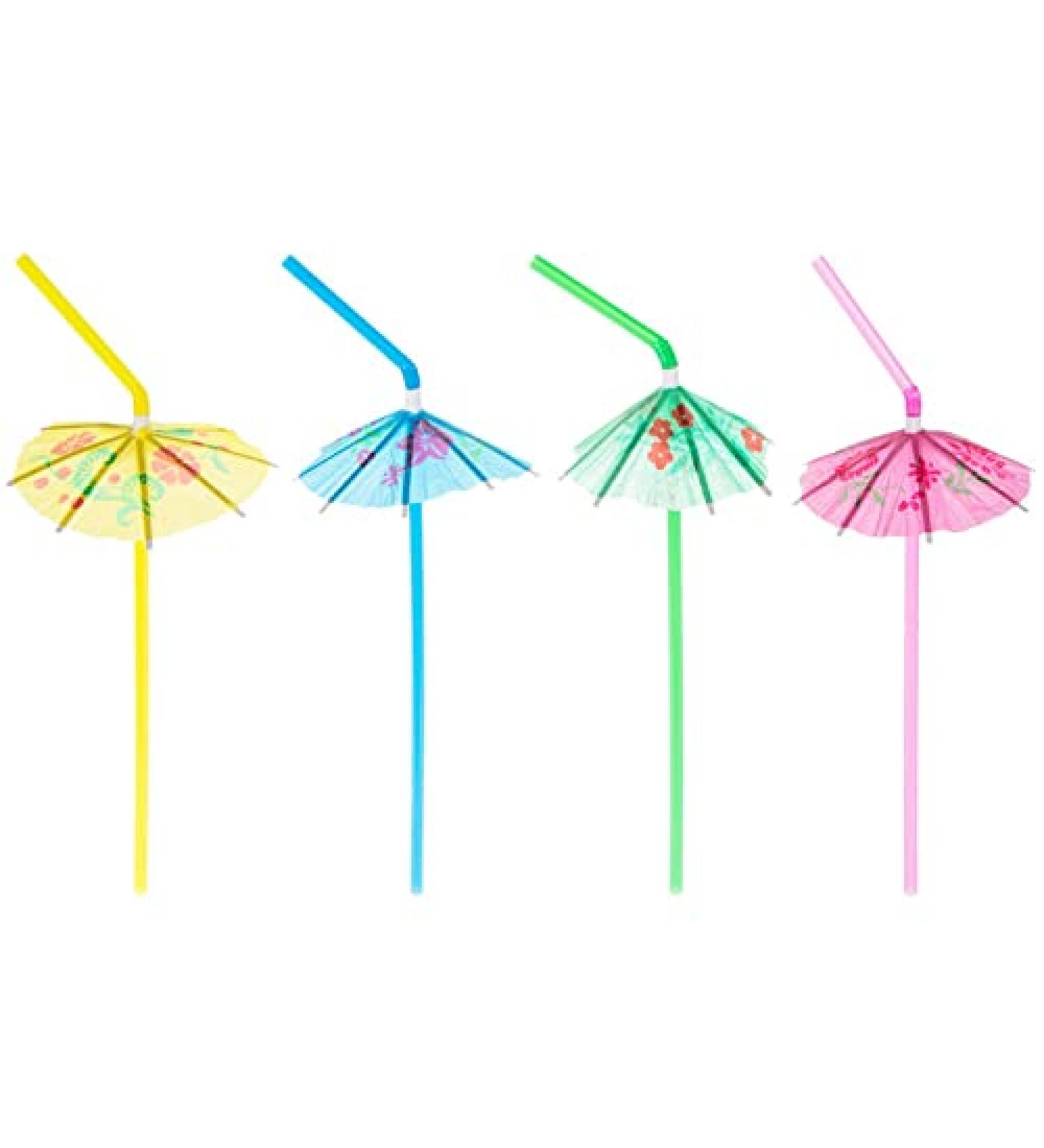 WRB Colourful Umbrella Drinking Straws 72 Premium Parasol Bendable Party Straws Tropical Hawaiian Beach Cocktail
