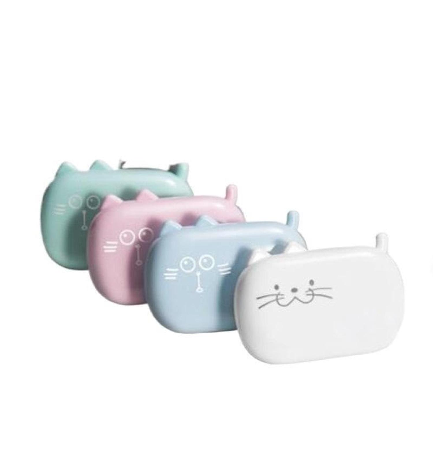 Cute Multicolor Portable Mini Contact Lens Case - Pink Smiling Cat Gift Set | White Color - Perfect for Travel & Gifts - Buy Online on GoSupps.com