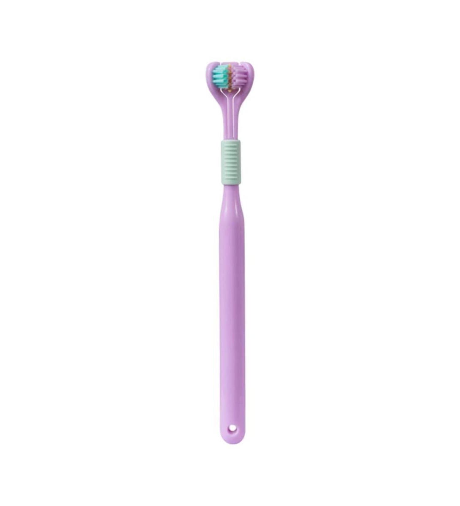 Soft Three-Headed Toothbrush for Kids & Adults - Purple Manual Toothbrush for Gentle Cleaning & Tongue Coating - Buy Online on GoSupps.com