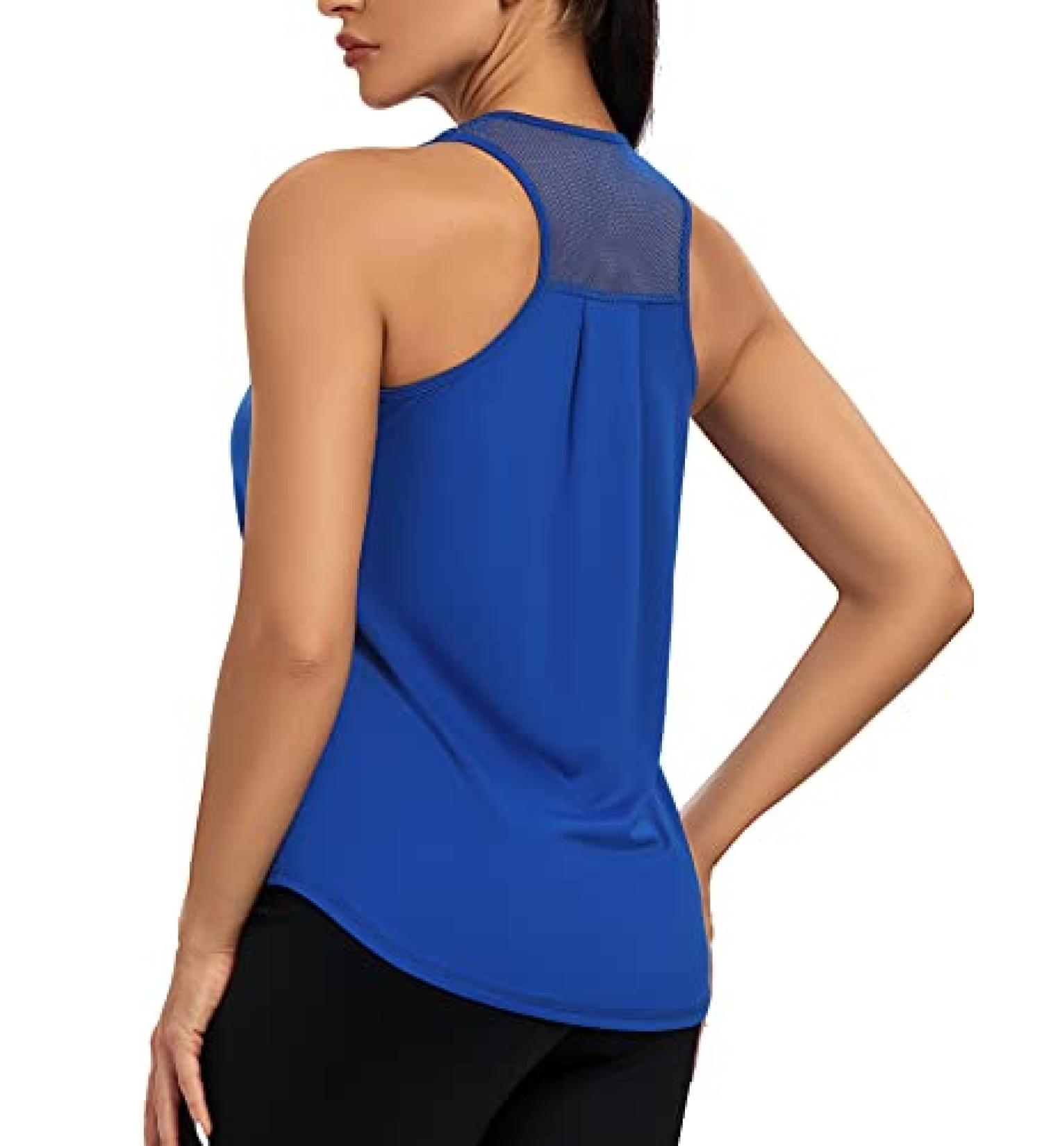 CNJUYEE Women's Workout Tank Top | Soft Mesh Racerback Yoga Shirt | Breathable Athletic Running Summer Top - Dark Blue, Medium - Buy Online on GoSupps.com