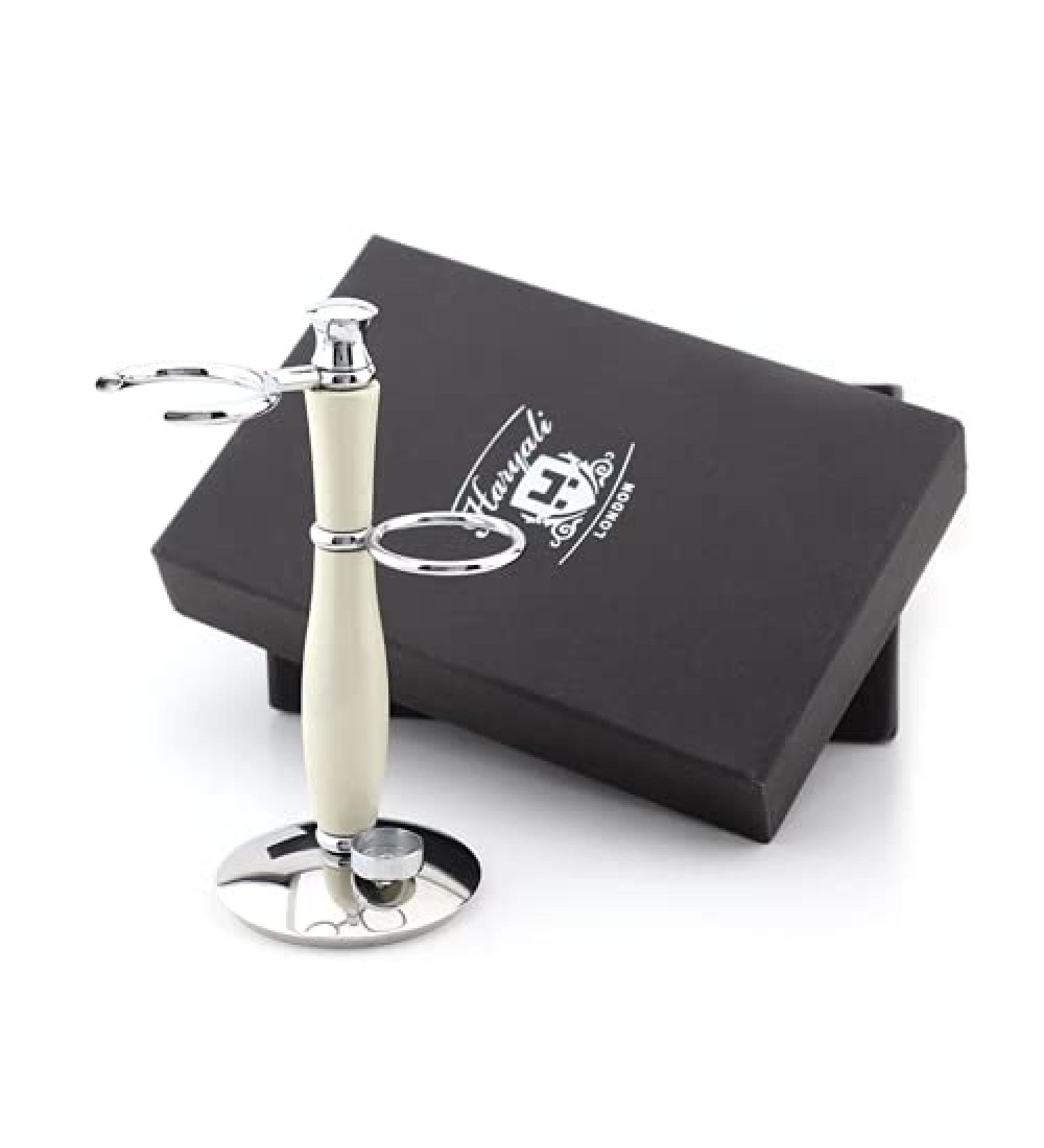 Shaving Stand Shave Stand for Your Shaving Brush and Safety Razor Complete Men's Shaving Set Quality Chrome Stand (Ivory)