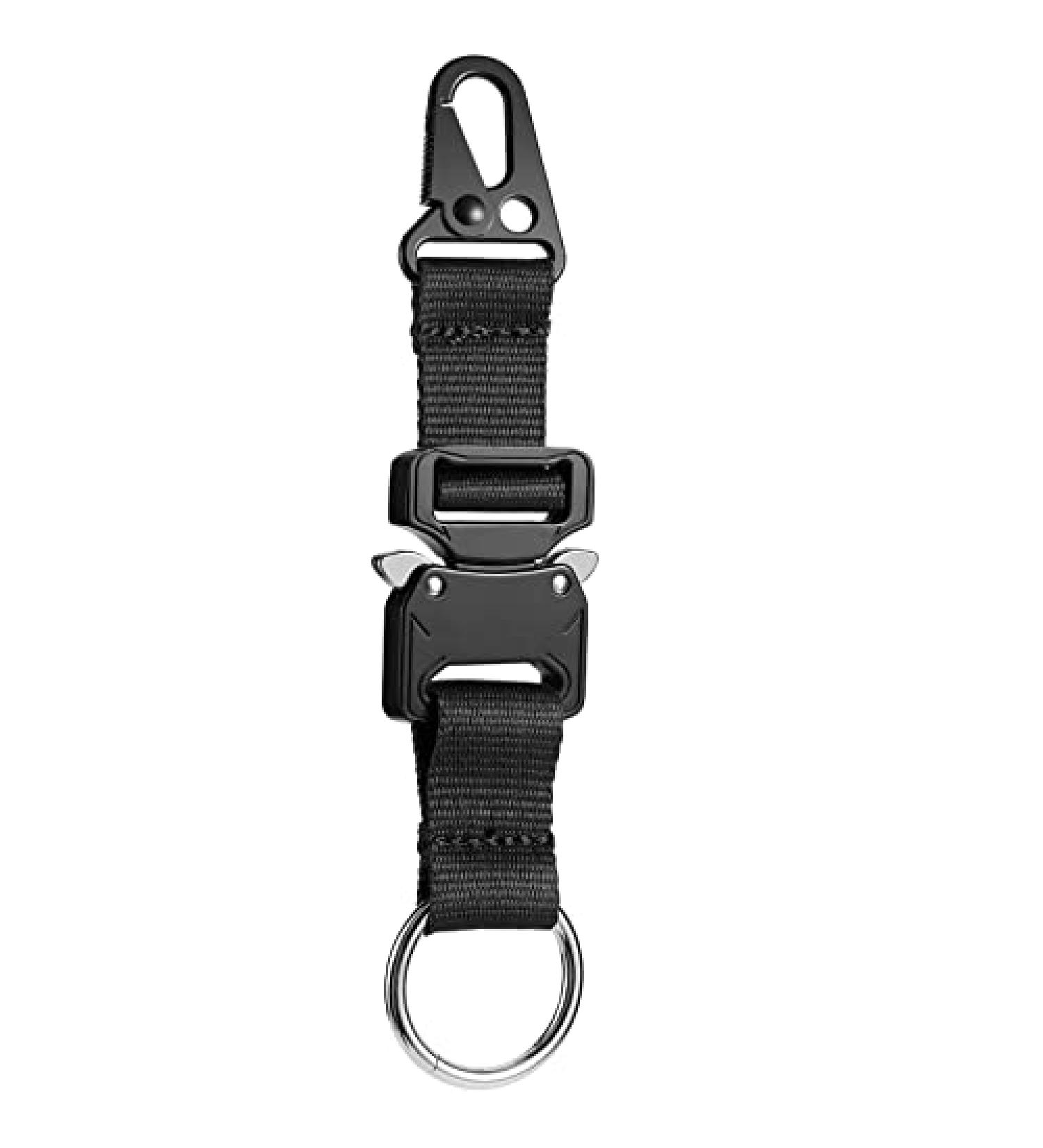 SOWHUP Tactical Keychain - Heavy Duty Quick Release Metal Buckle, HK Clip, Stainless Steel Ring - Black - Buy Online on GoSupps.com