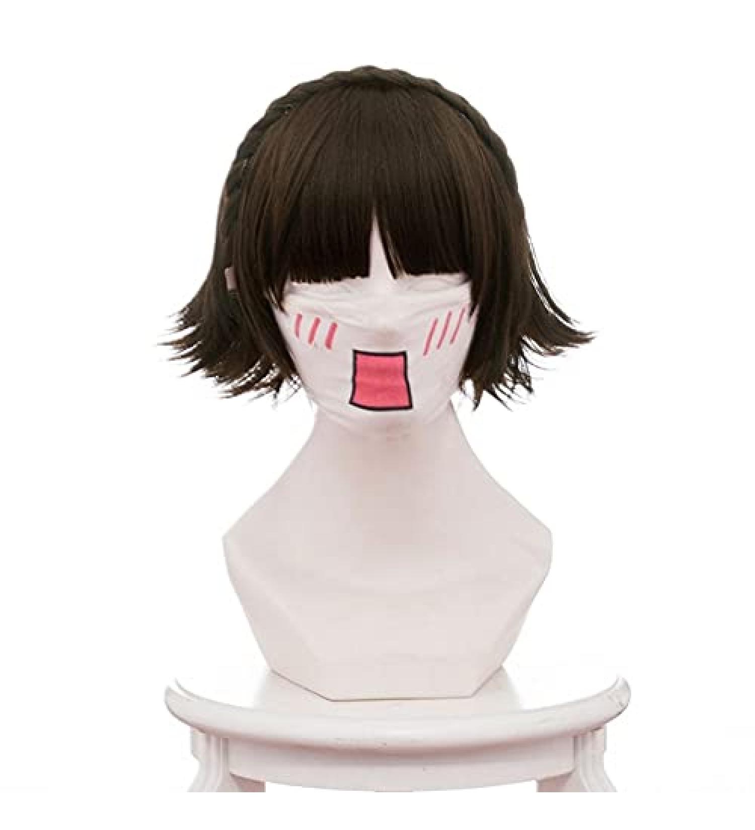WIG for Persona 5 Makoto Niijima Cosplay WIG 30cm Short Heat Resistant Synthetic Hair Braided Wig for Women Anime Costume Party Brown Makoto Niijima