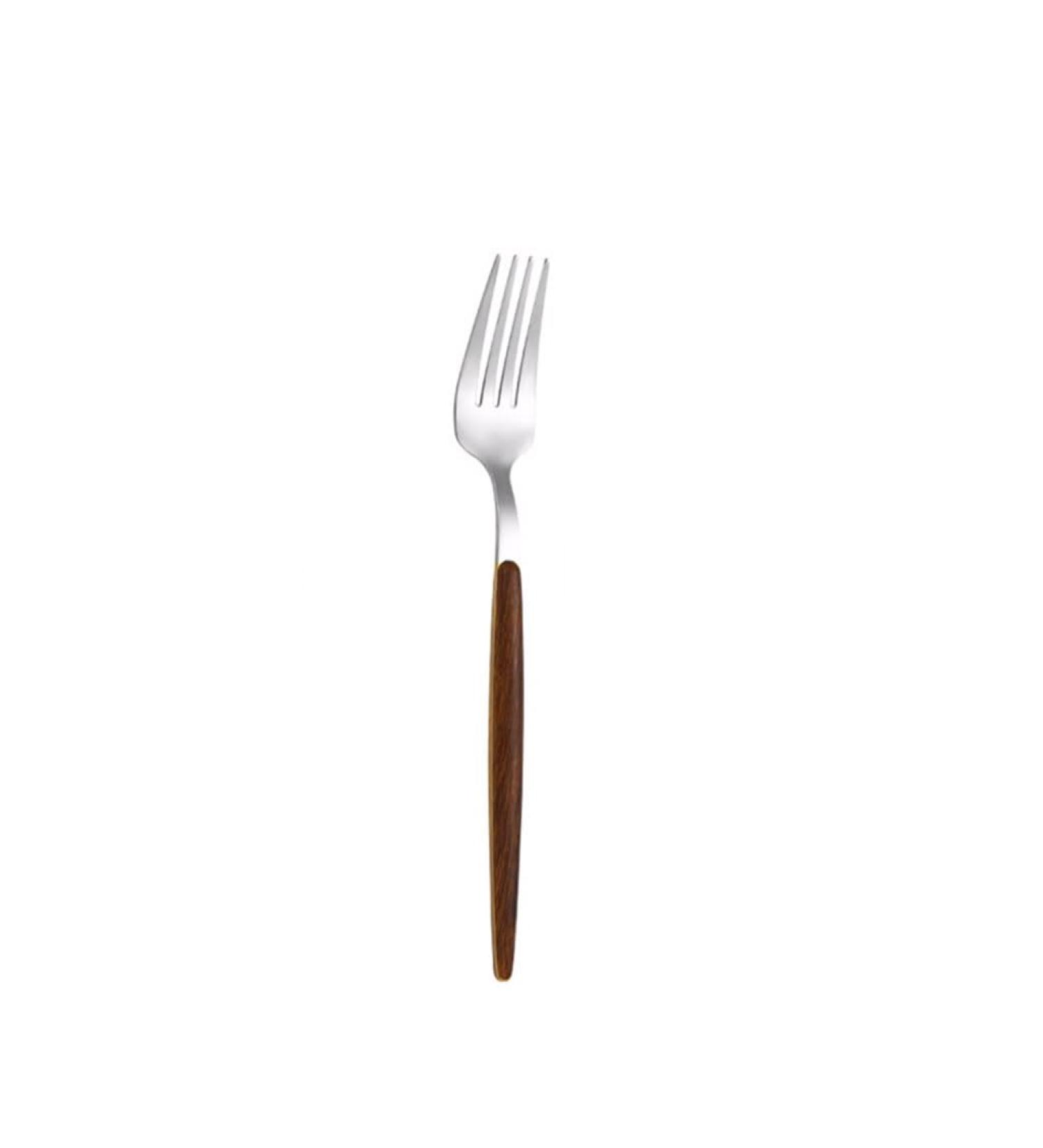 Wooden Handle Retro Tableware Home Stainless Steel Forks and Spoons Reusable Kitchen Flatware 1pcs Forks Silver - Buy Online on GoSupps.com