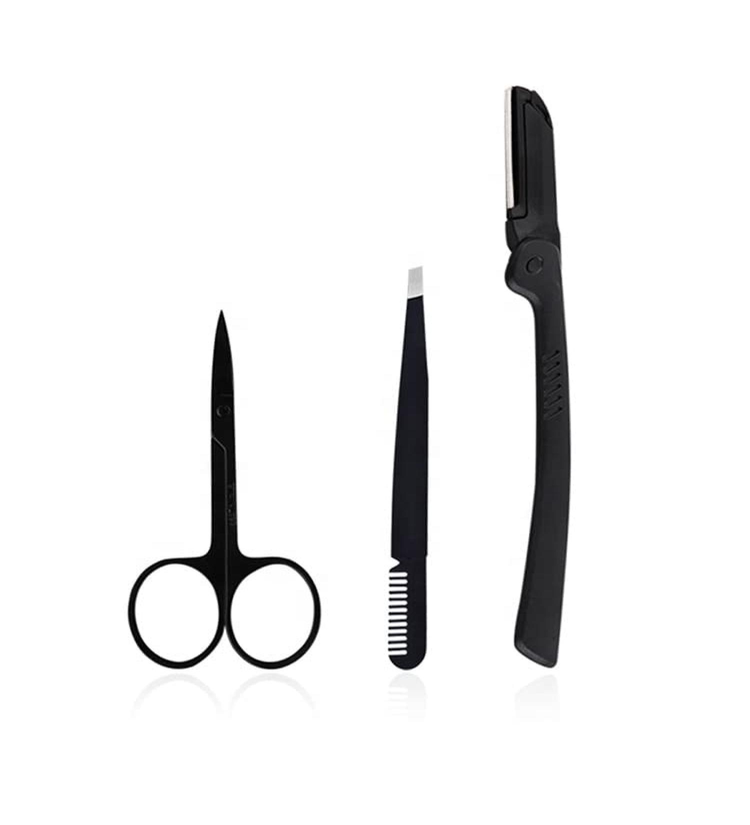3pc Eyebrow Set - Scissors Tweezers with Comb & Foldable Razor for Perfect Brows | International Shipping - Buy Online on GoSupps.com