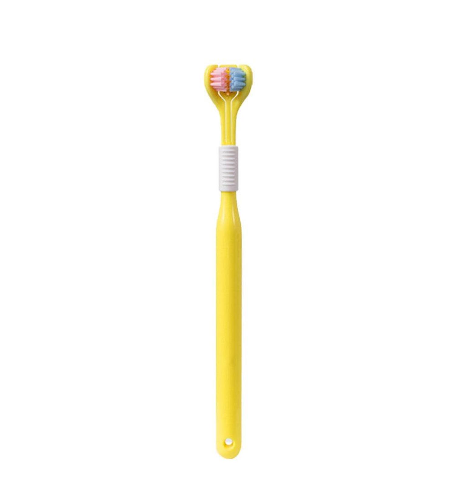 Travel Toothbrush with 3 Angled Bristles - Soft & Effective Oral Care for Adults & Kids | Deep Cleaning Yellow Toothbrush - 1PC - Buy Online on GoSupps.com