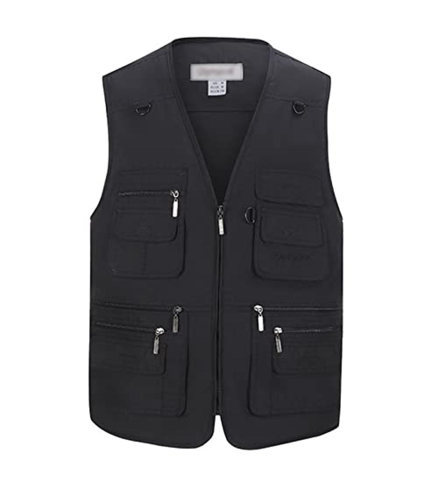 Flygo Men's Casual Black Outdoor Work Utility Vest with Multi Pockets - Buy Online on GoSupps.com