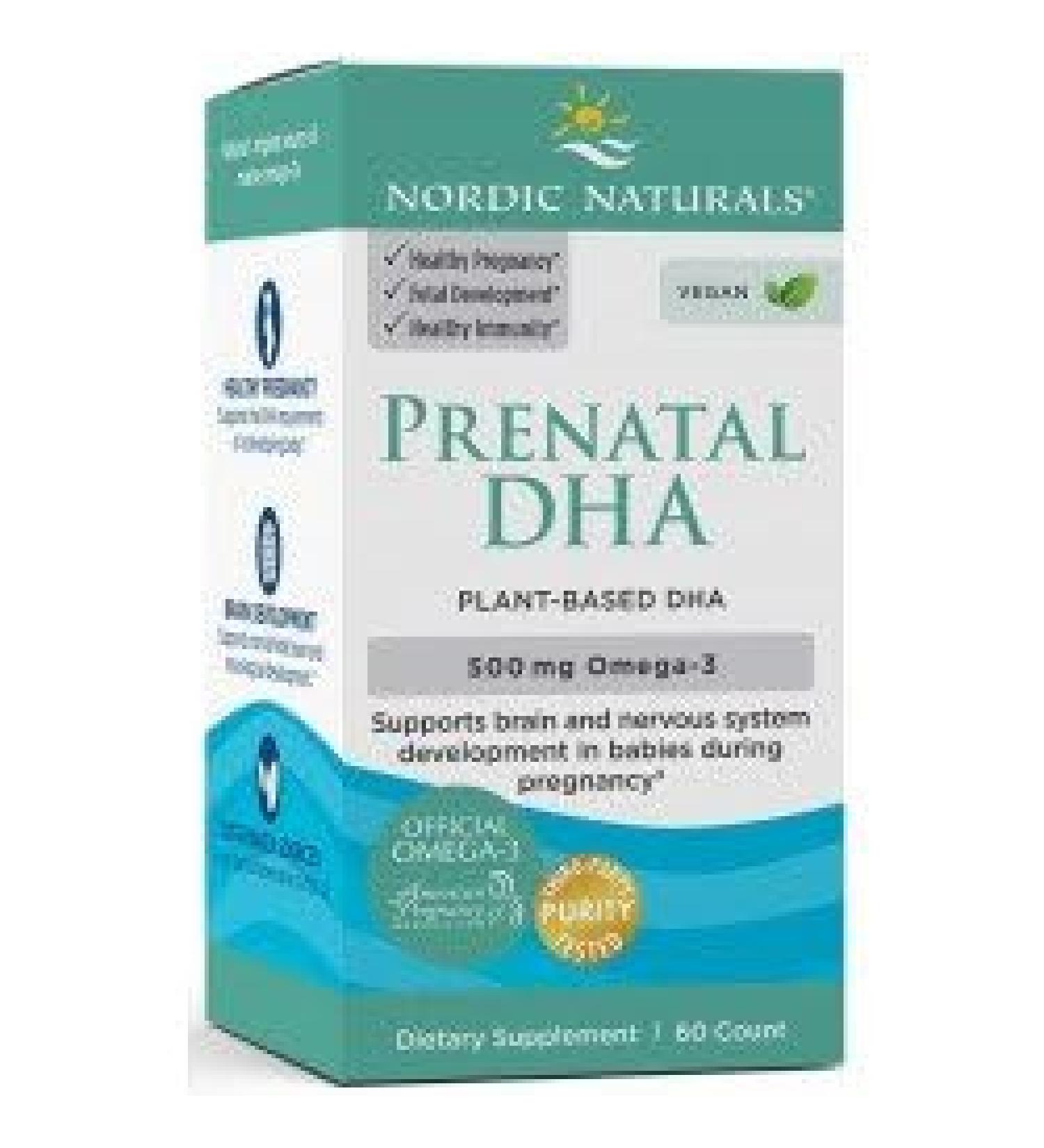 Nordics Naturals Vegan Prenatal DHA Unflavored - 60 Soft Gels - 500 mg Plant-Based DHA - Supports Brain Development in Babies & Healthy Pregnancy - Non-GMO - 30 Servings - Buy Online on GoSupps.com