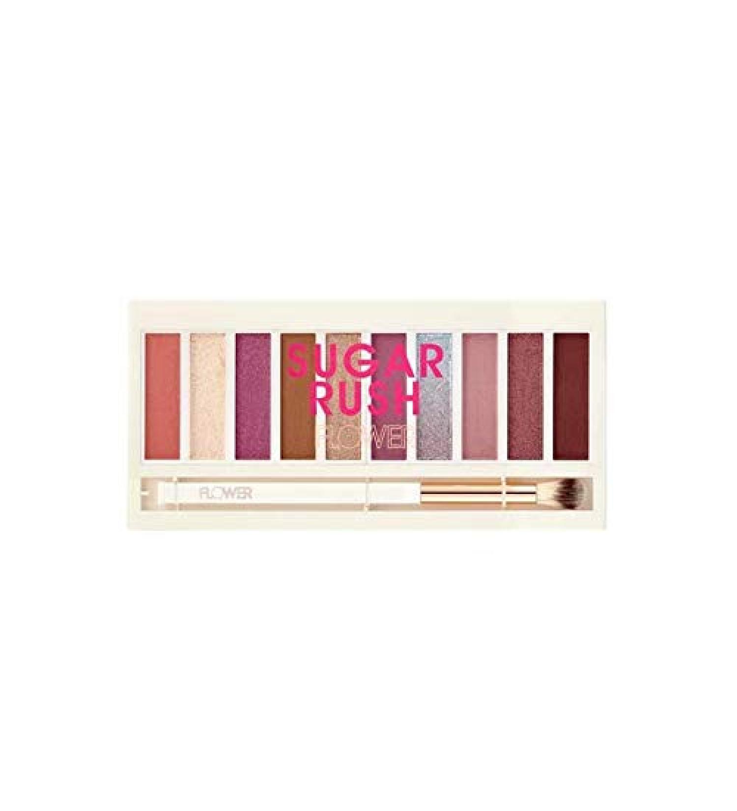 FLOWER BEAUTY Shimmer & Shade Eyeshadow Palette - Sugar Rush | 10 Matte & Shimmery Shades for Stunning Eye Makeup | Cruelty Free with Brush - Buy Online on GoSupps.com