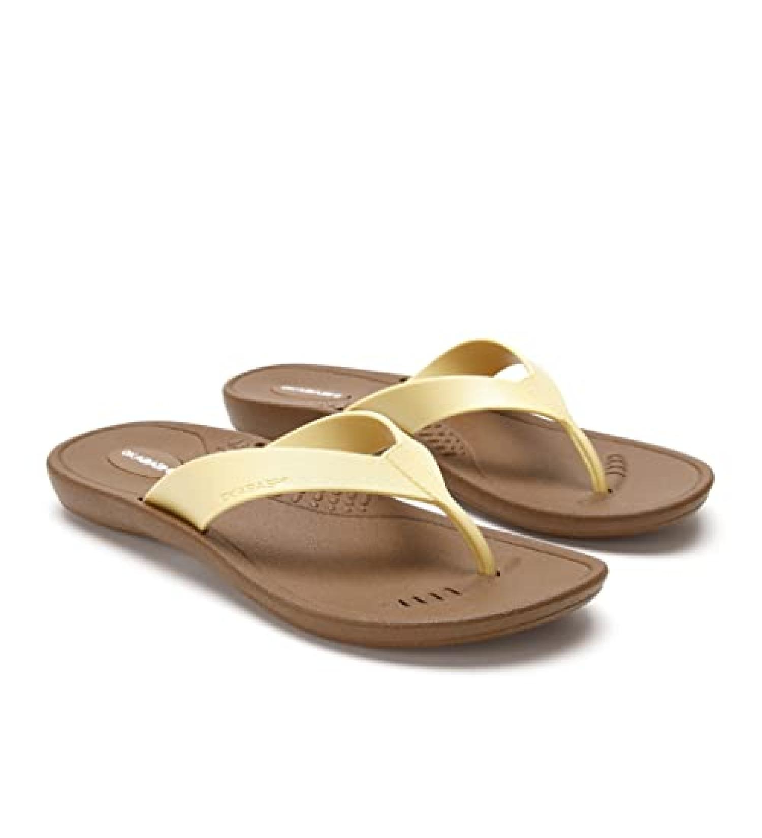 OKABASHI Women's Breeze Flip Flop in Toffee/Buttercup ML - Arch Support, Waterproof, USA-Made - Buy Online on GoSupps.com