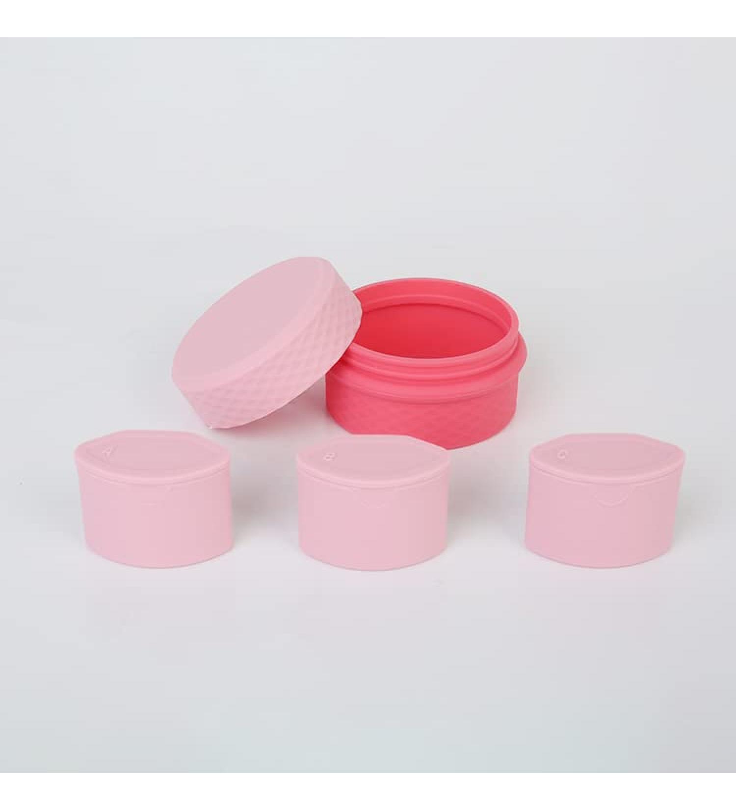 YUPs Travel Cosmetic Jars 3 in 1 Silicone Non- Breakable Refillable Travel Pots for toiletries With Scooping Spoon 36ml (12ml Each) (Pink) - Buy Online on GoSupps.com