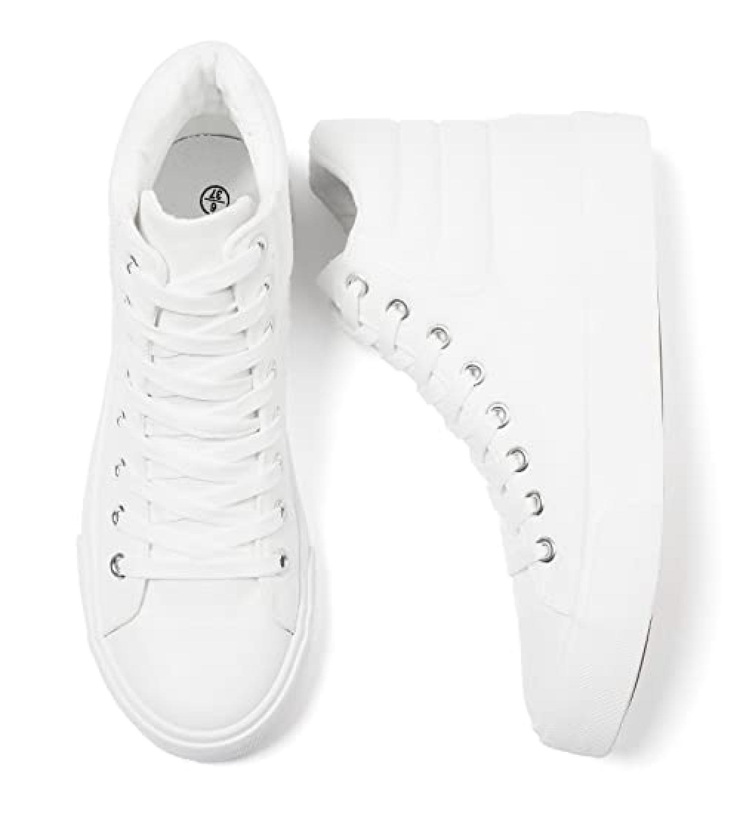 Povoger High Top Sneakers for Women - Fashionable White Canvas Shoes for Casual Walking - Buy Online on GoSupps.com