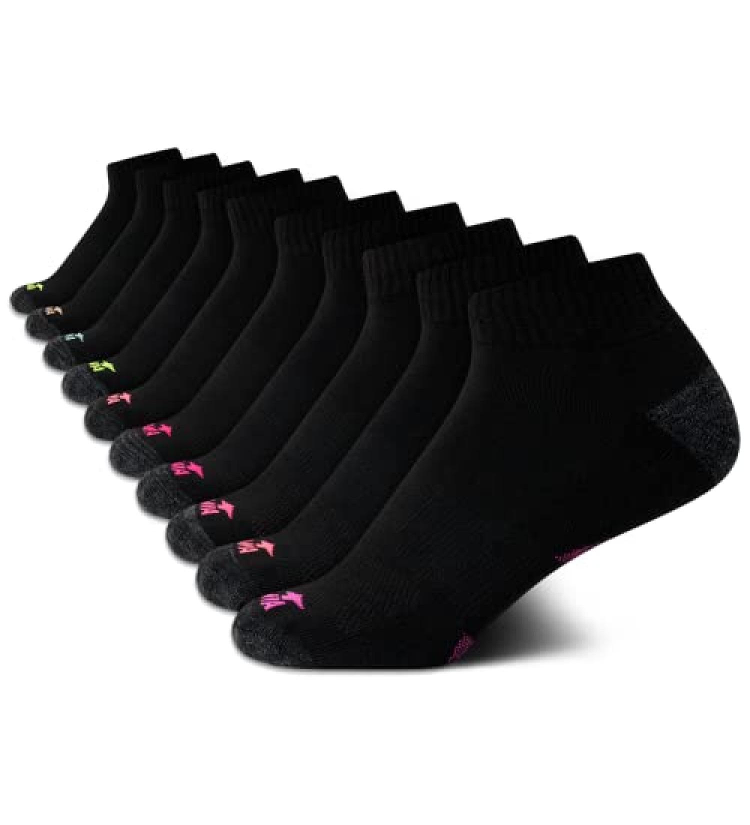 Avia Girls Athletic Performance Cushion Quarter Cut Ankle Socks (10 Pack) - Black Medium - Buy Online on GoSupps.com