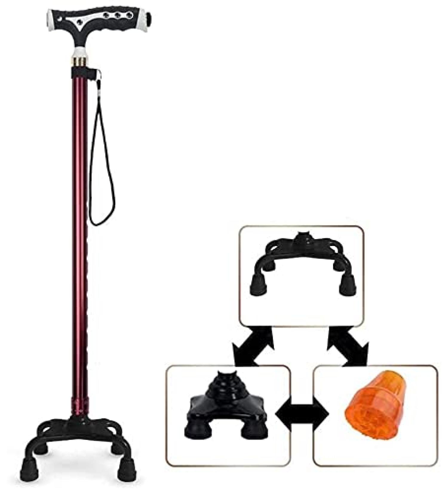 Walking Stick Walkers for seniors Cane Elderly Crutches Aluminum Alloy Adjustable Base T- Handle Lighted Walking Stick 10- Speed Expansion Three- Legged Interchange Length 76-99 cm Wine red Black Eld - Buy Online on GoSupps.com