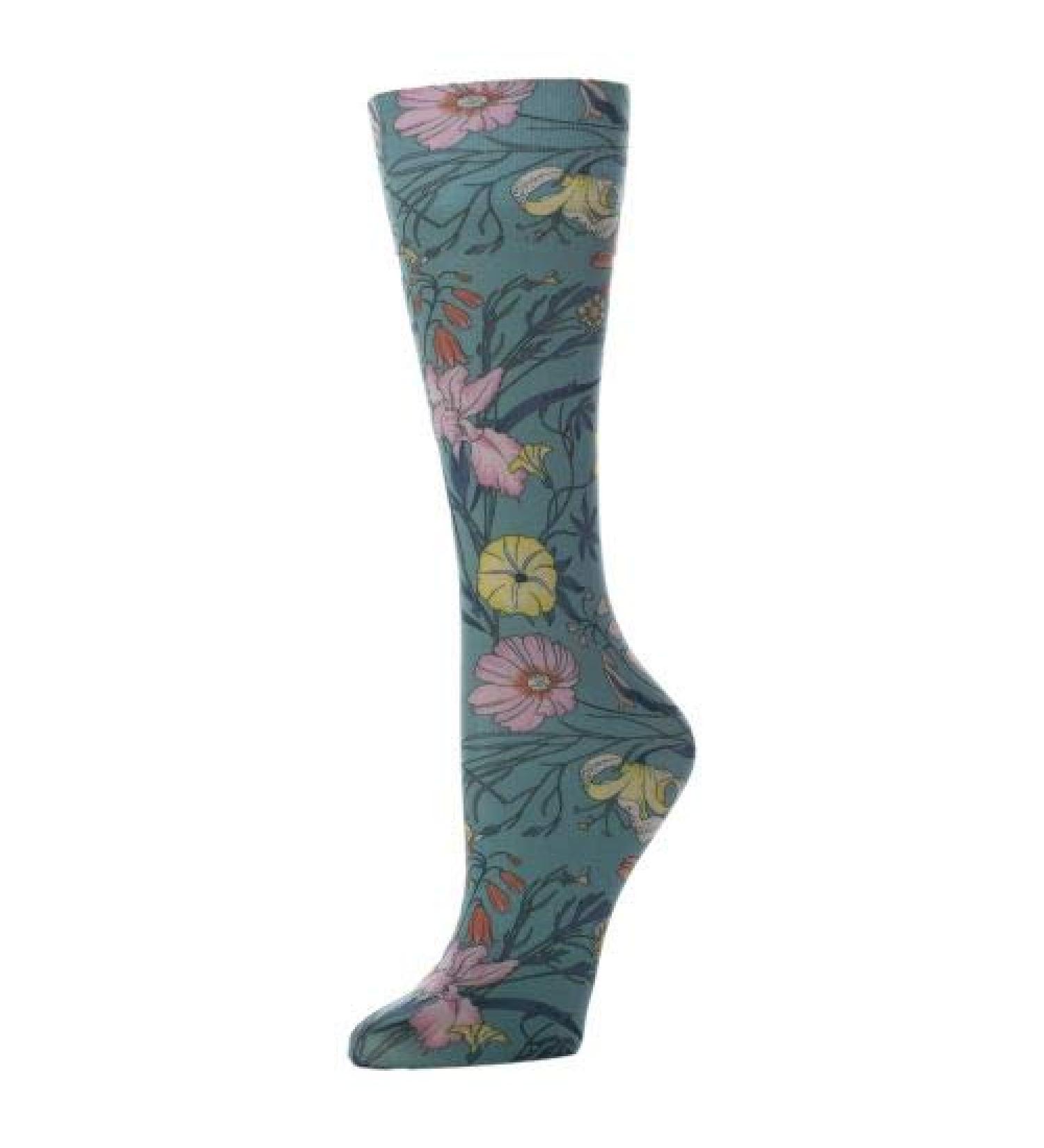 Red Moby Celeste-Stein-CMPS-2-2222 Womens 15-20 mmHg Compression Sock - Turquoise Lillies