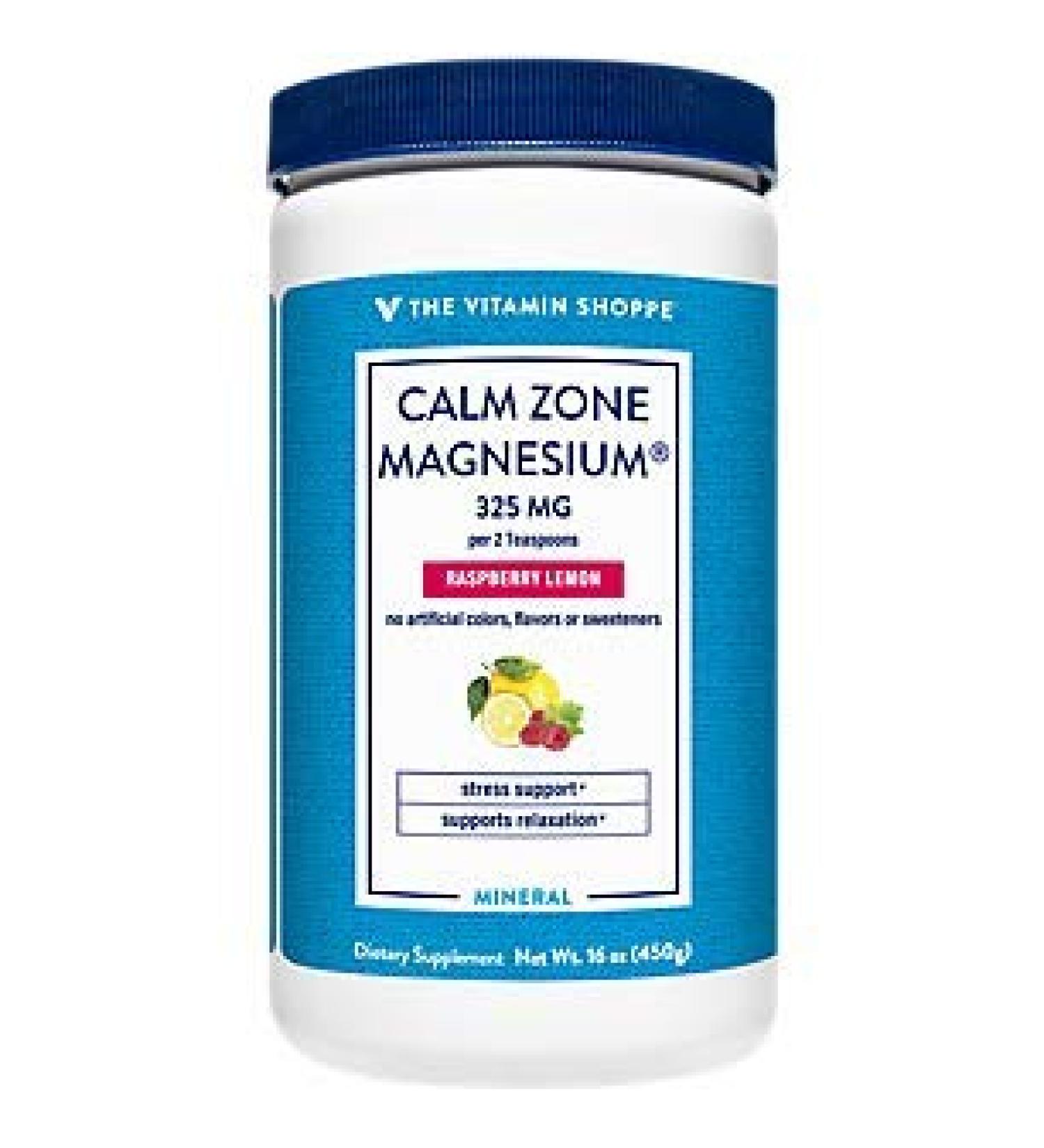 The Vitamin Shoppe Calm Zone Magnesium Mineral Powder 325mg Raspberry Lemon Relaxation Drink for Muscles Digestive & Bone Support Natural Flavors for Calm & Regularity (16 Ounces Powder) 1 Pound (Pack of 1) - Buy Online on GoSupps.com
