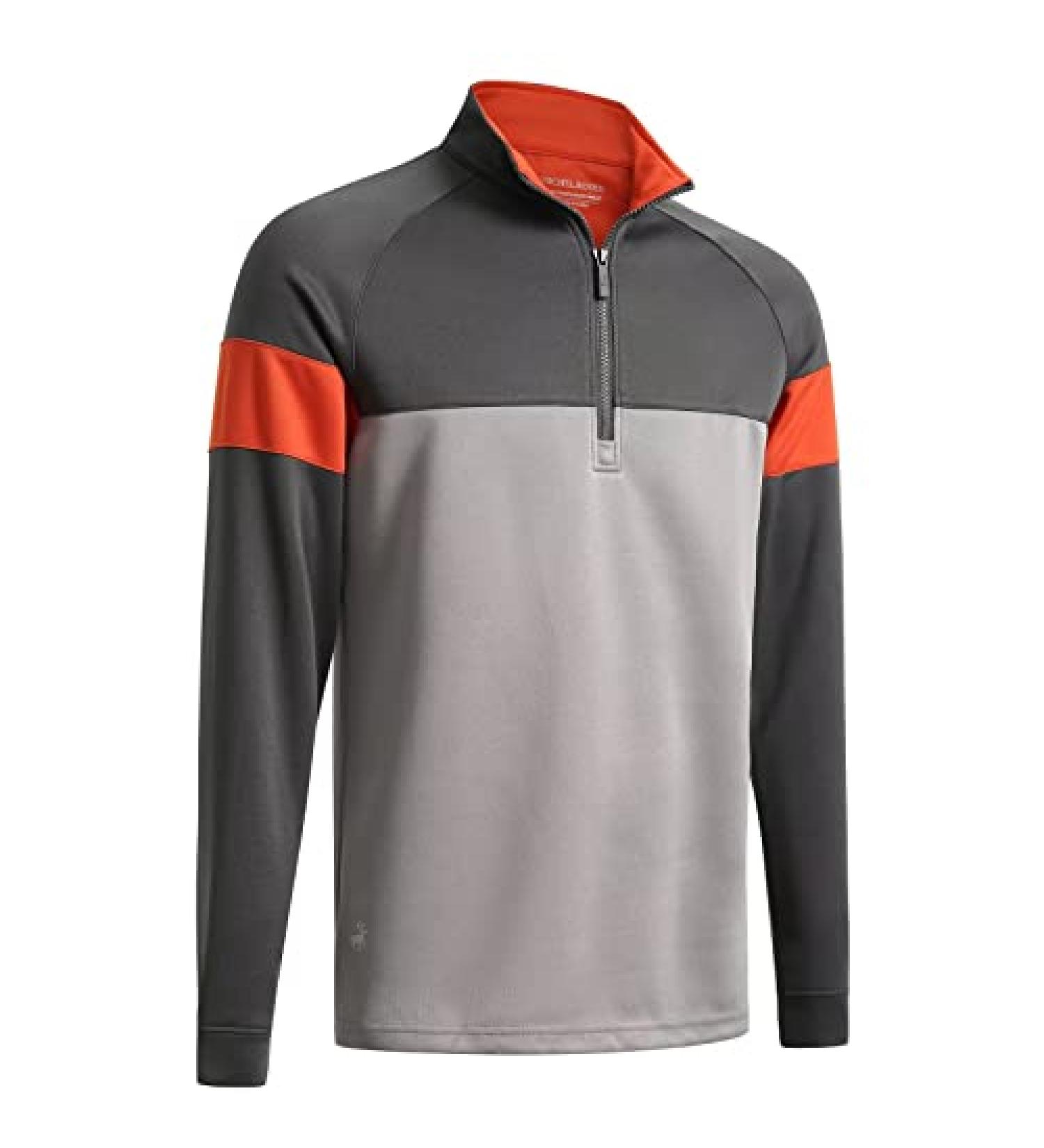 Men's Slim Fit Quarter Zip Golf Pullover - Performance Wicking Raglan Long Sleeve Sweatshirt | Dark Grey/Light Grey/Orange - Large - Buy Online on GoSupps.com