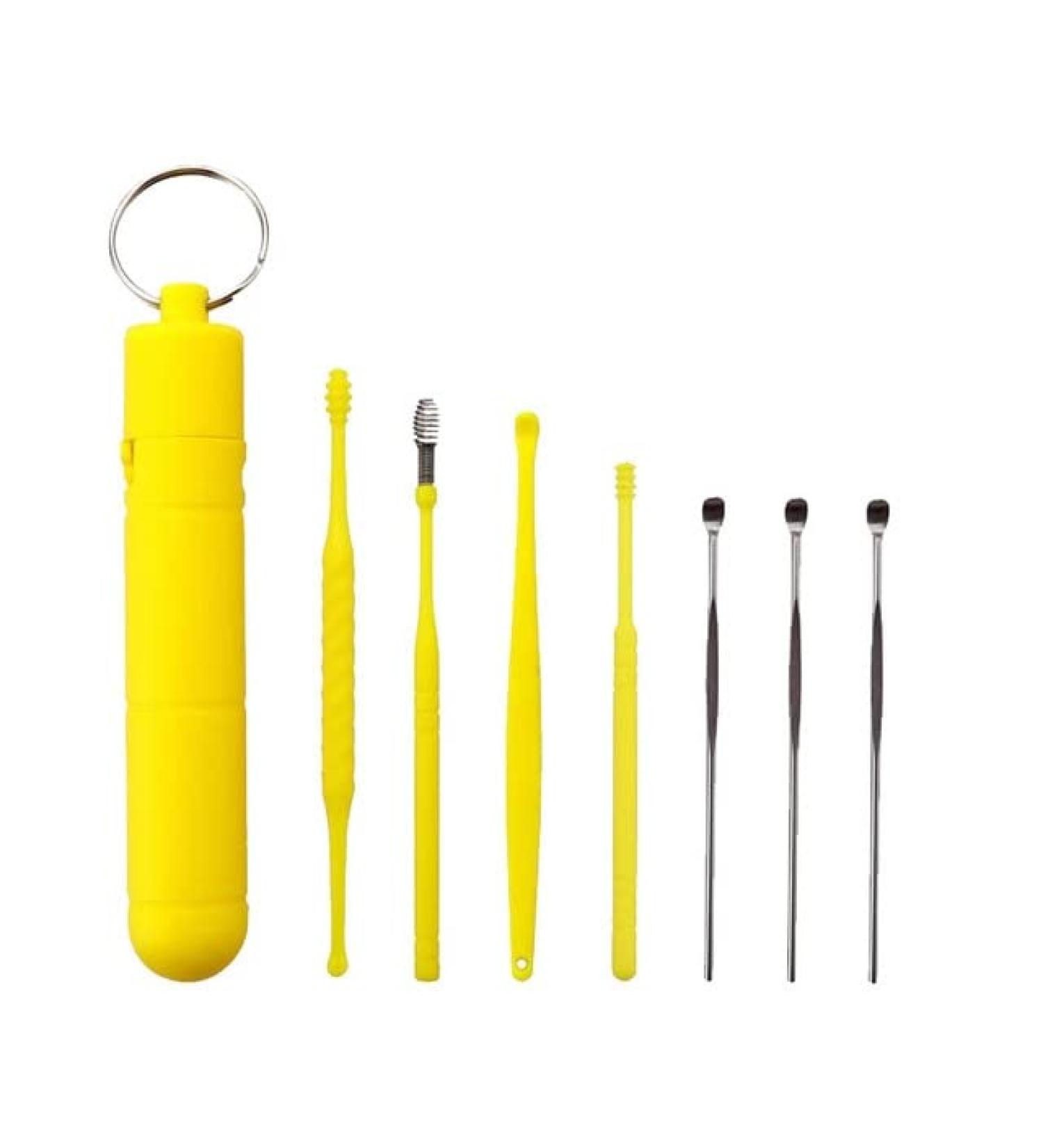 7Pcs/Set Stainless Steel Ear Wax Removal Tool - Yellow Ear Wax Remover Spoon Curette Kit - Buy Online on GoSupps.com