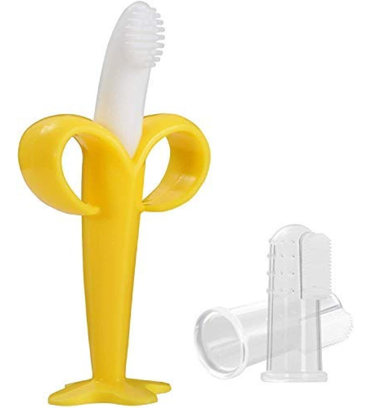 3 Pack Silicone Banana Baby Toothbrush Teether and Finger Toothbrushes for Infant Training and Teething - Buy Online on GoSupps.com