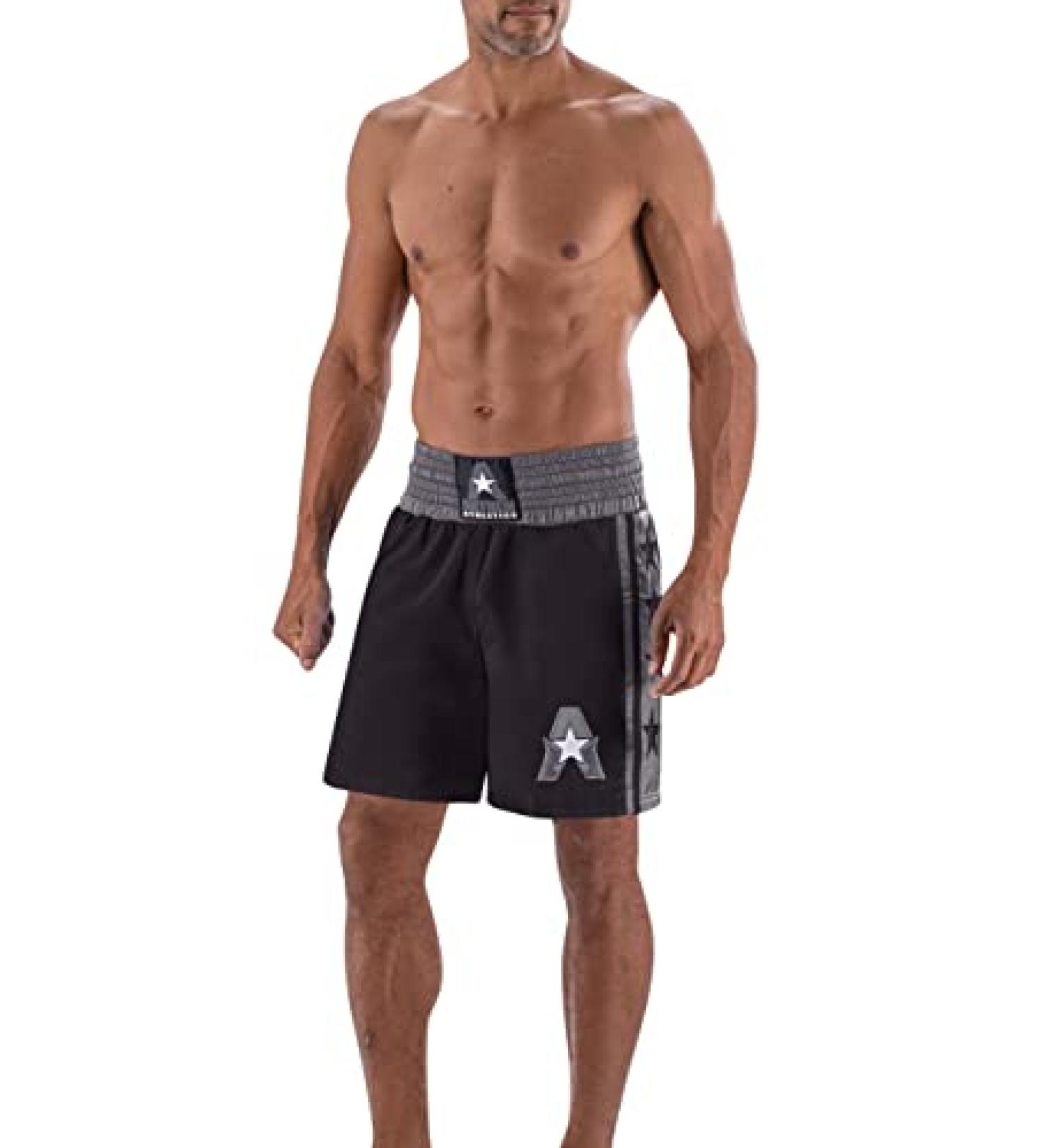 Anthem Athletics Classic Boxing Shorts - Unisex Knee Length Trunks in Black & Grey - Size Medium - Buy Online on GoSupps.com