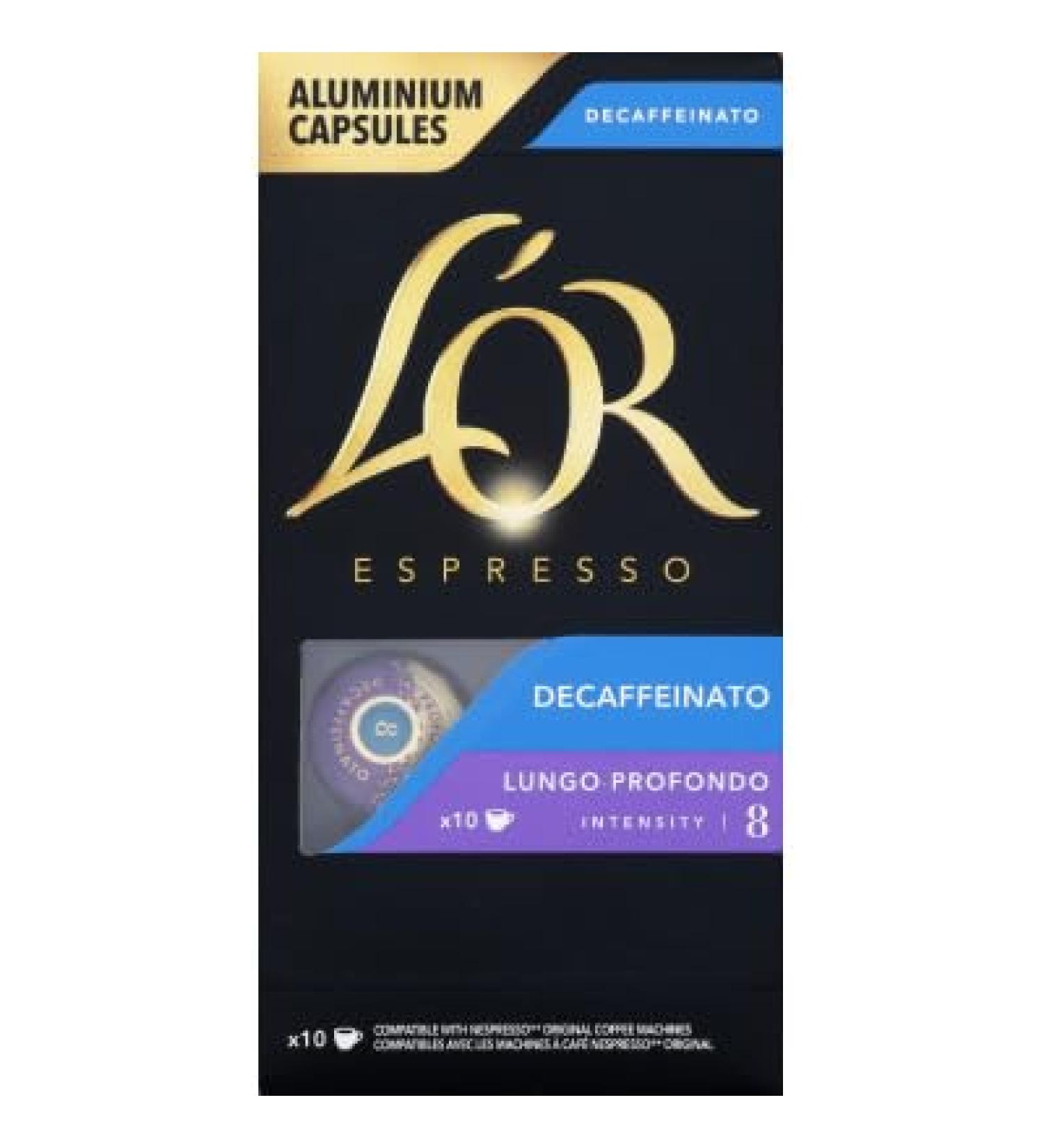 l Or espresso Lungo D caffeinato caf en capsules (intensite 6) x10-52g
