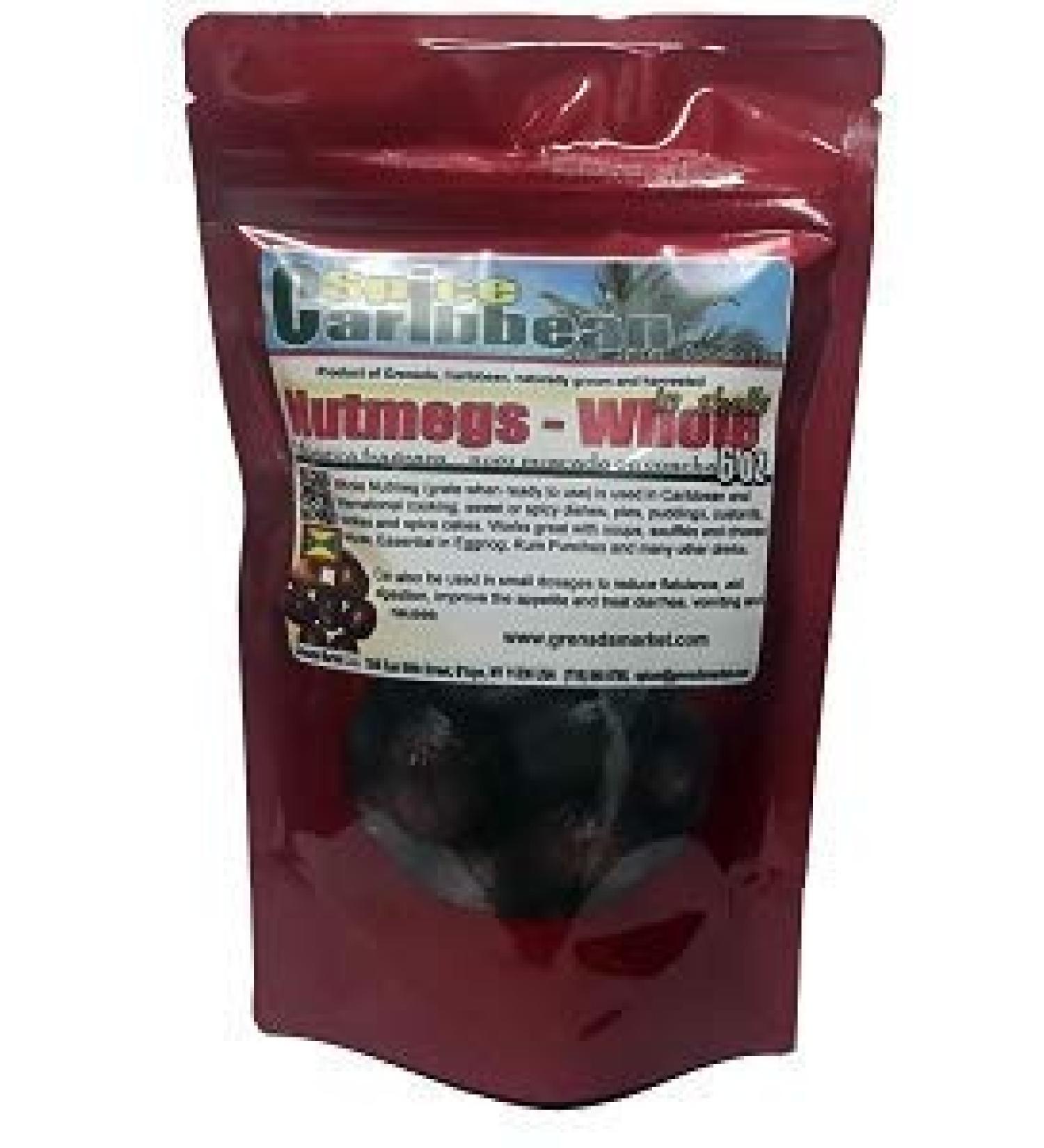 NUTMEG - WHOLE IN SHELL (6 Oz in resealable pouch, product of Grenada, Caribbean).