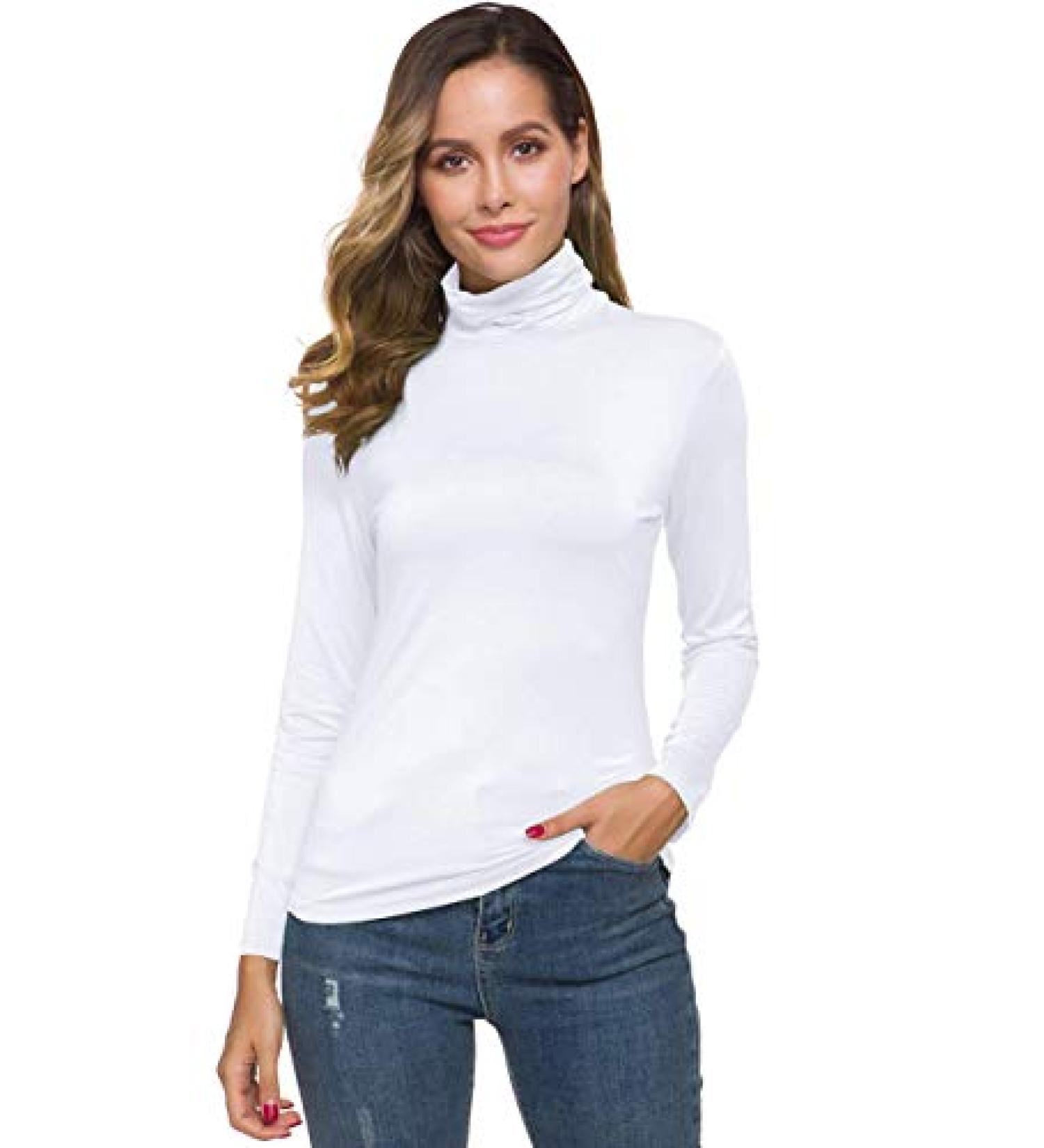 POPZONE Women's Soft Long Sleeve Turtleneck Pullover Top - White, Large - Buy Online on GoSupps.com
