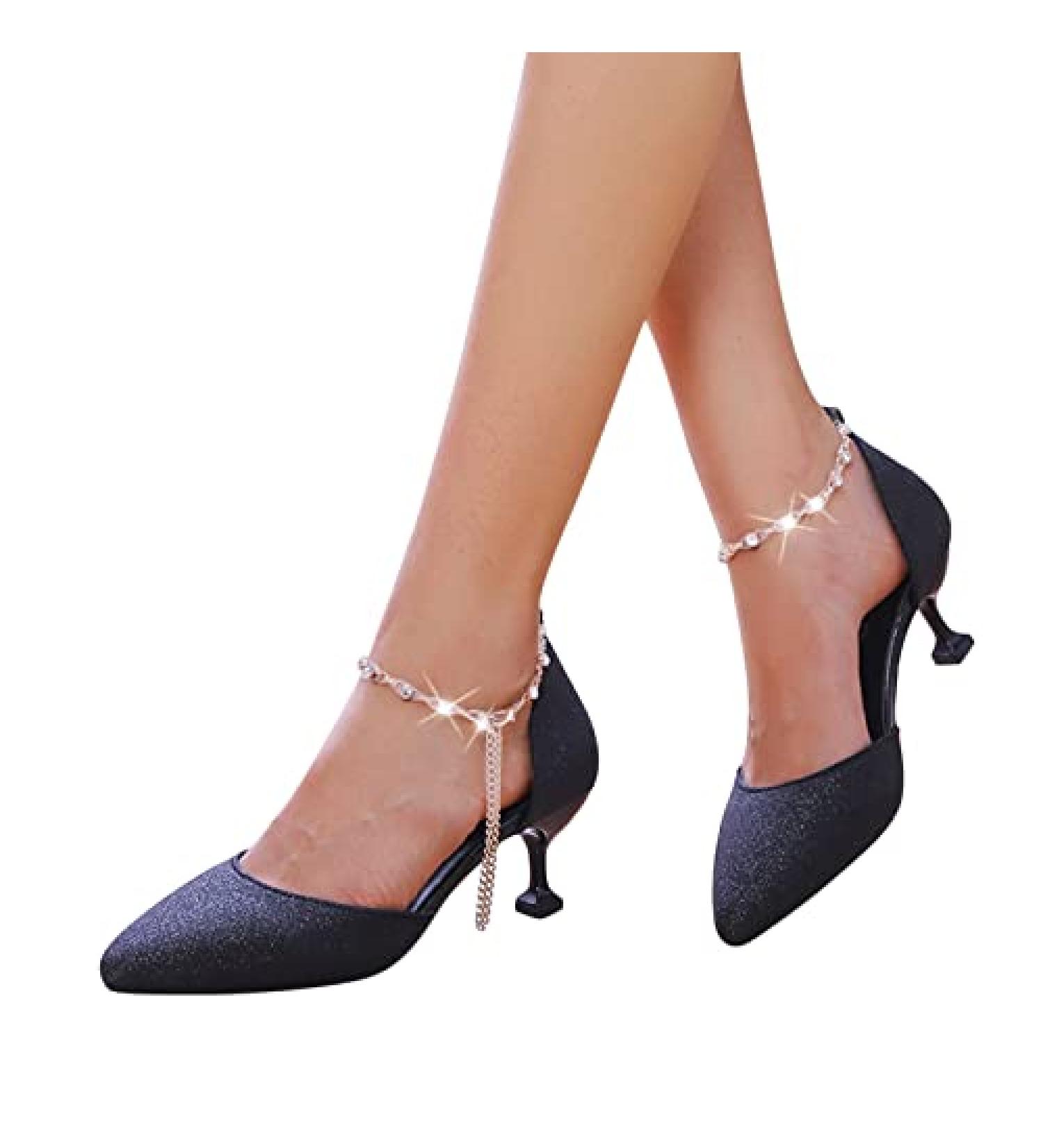 Aniywn Women's Low Kitten Heels Wedding Shoes | Black Ankle Strap Pointed Toe Pumps - Buy Online on GoSupps.com