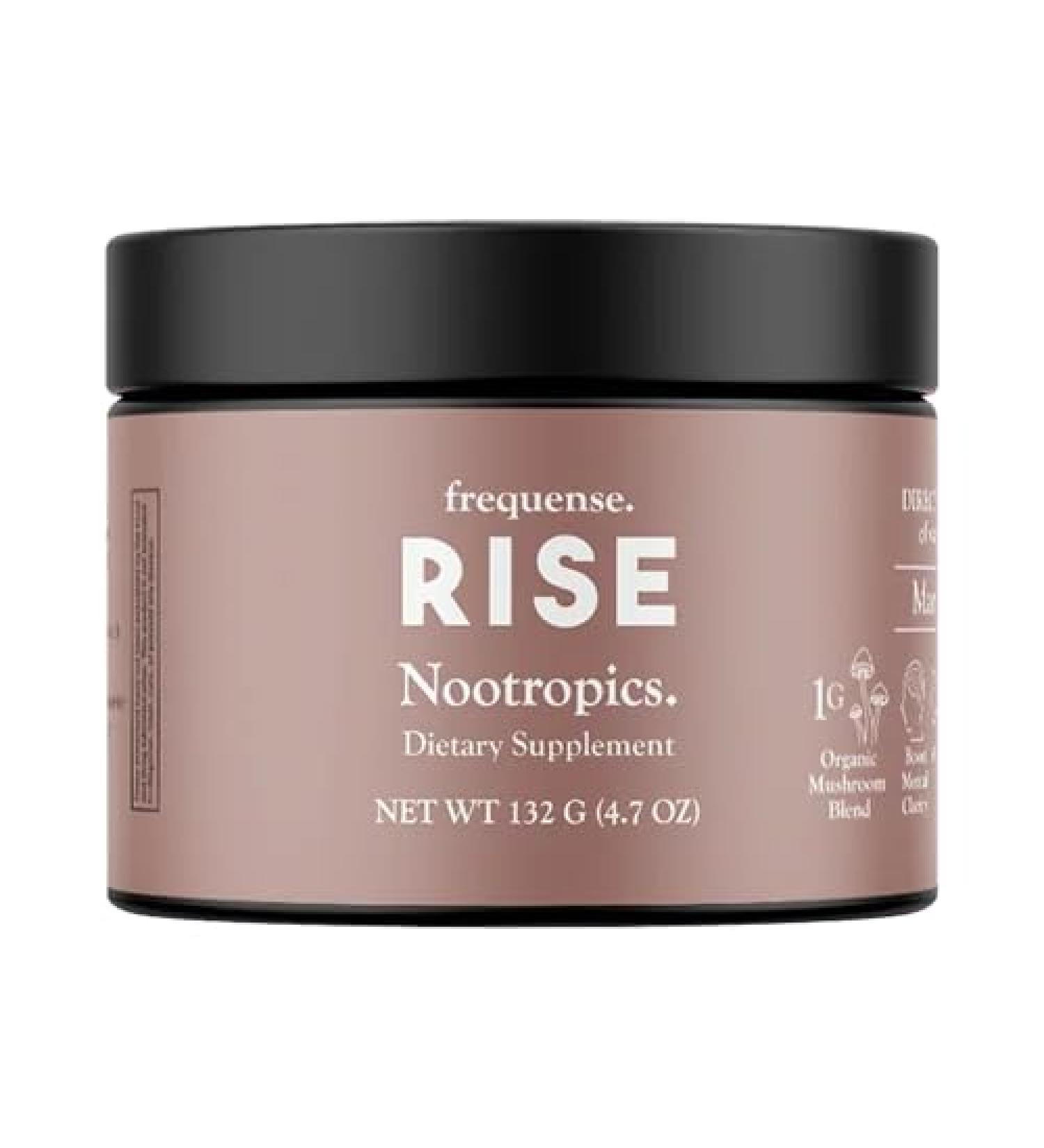 FREQUENSE - Rise Nootropic Tub - Mango Lemonade Flavor - Supports Brain Performance & Clarity - with Mushrooms B Vitamins & Green Coffee - 132g - Buy Online on GoSupps.com