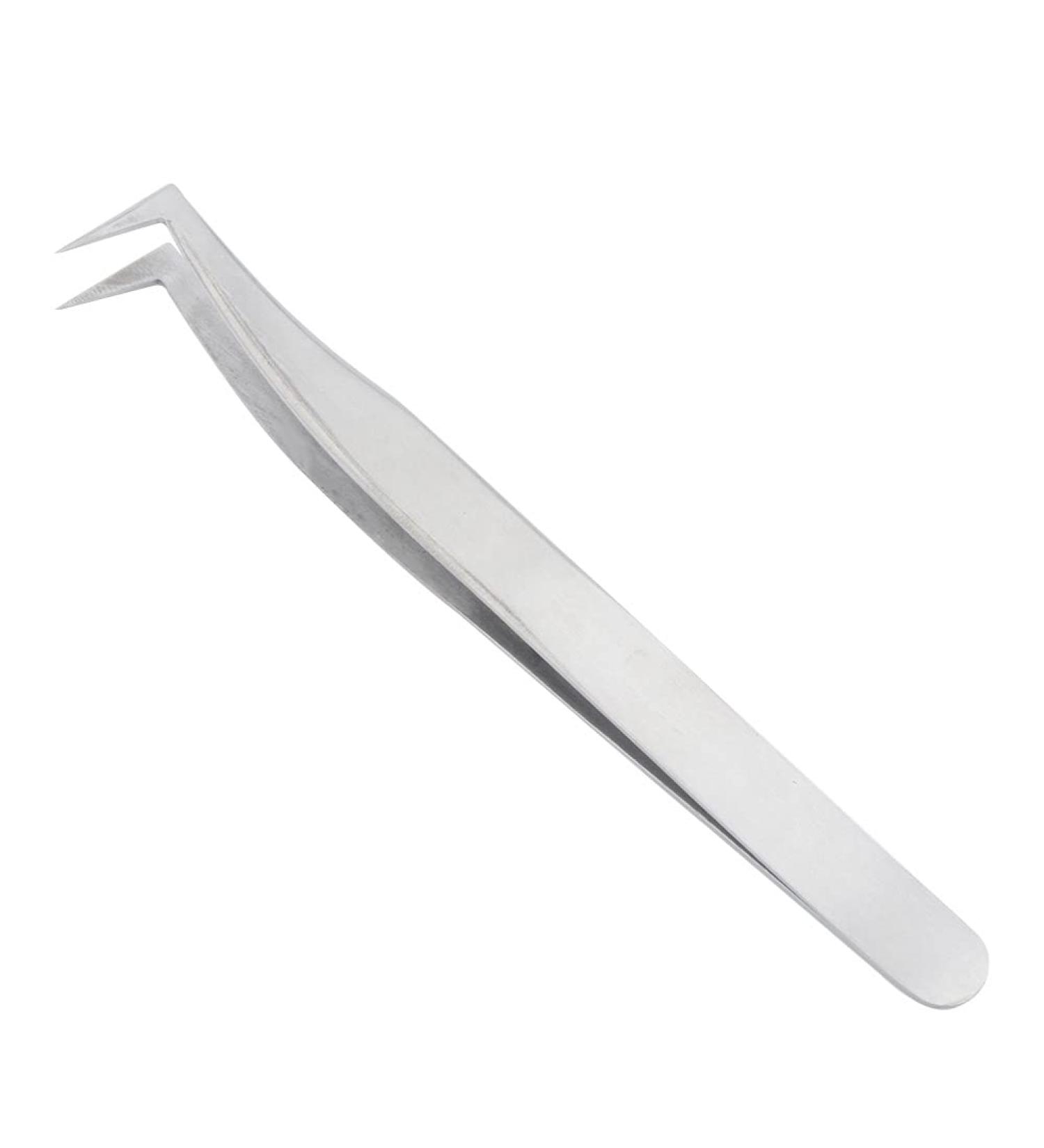 Premium L-Shaped Precision Stainless Steel Tweezers for Eyelash Extensions - Curved & Pointed for Perfect Volume - Buy Online on GoSupps.com
