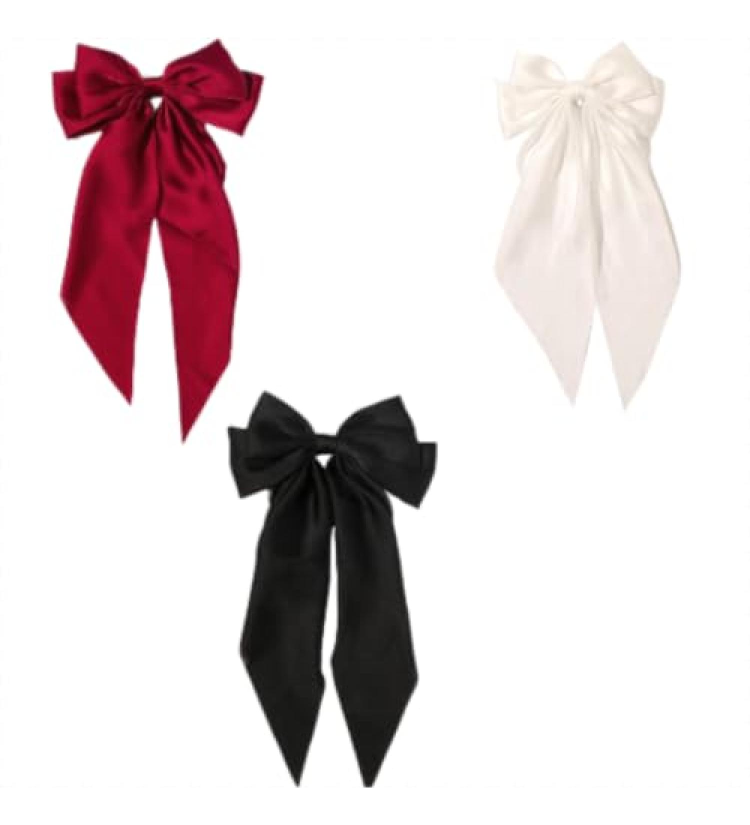 Elegant Satin Hair Bows Clips for Women - Chic Large Bow Barrette Slides with Long Tail - Ideal Hair Accessories for Girls Metal Clips for Secure Hold Perfect for Daily Outfits  - Buy Online on GoSupps.com
