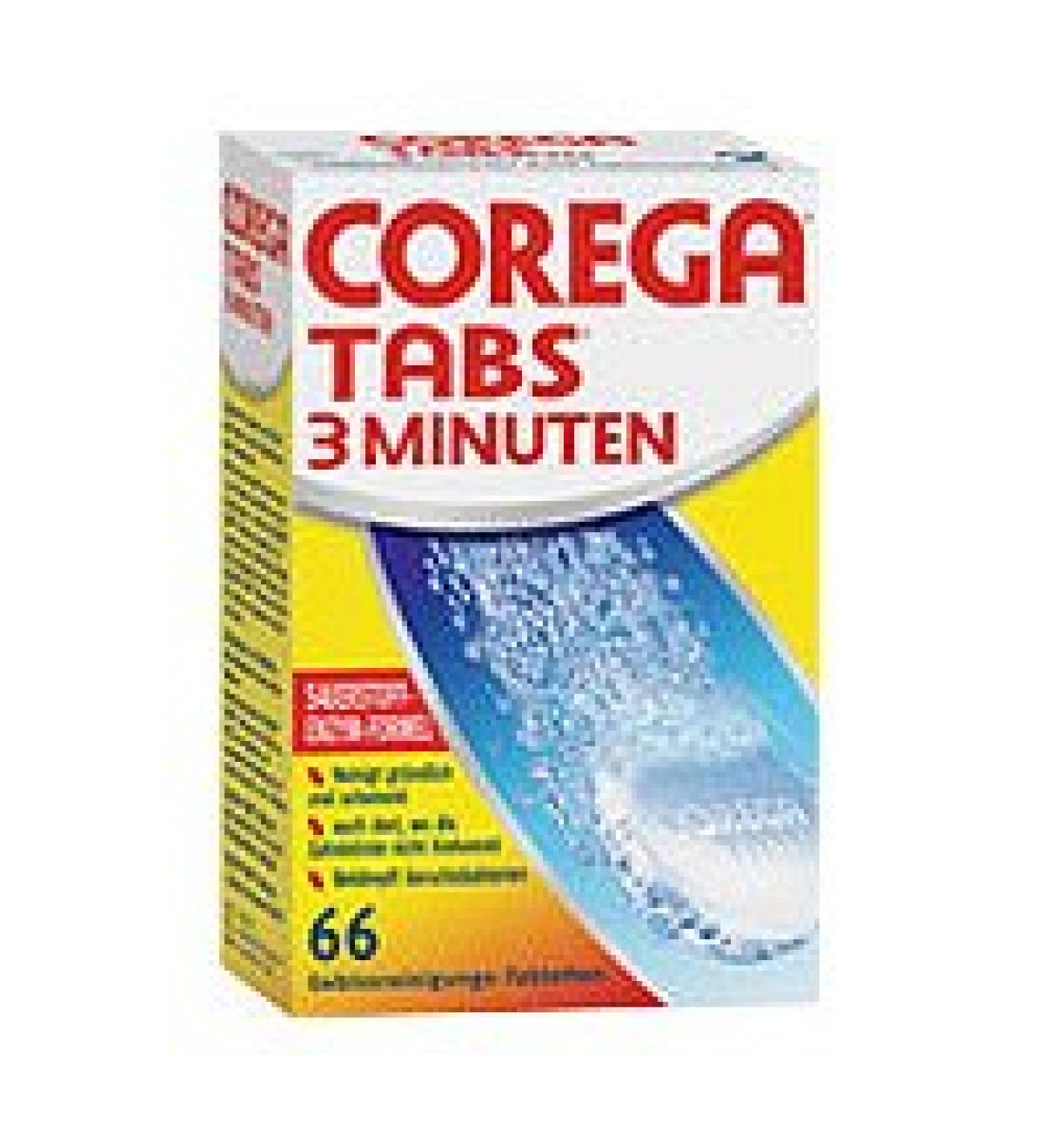 Corega Tablettes de 3 minutes pour proth ses compl tes et partielles r tenteurs et aligneurs goutti res et autres appareils dentaires amovibles 1 x 66 pi ces.