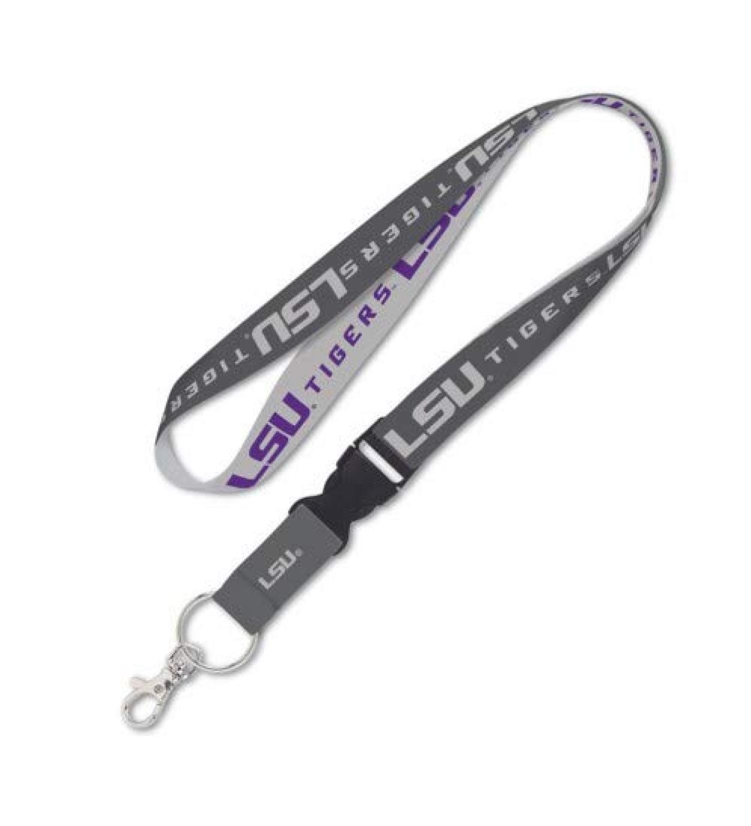 WinCraft LSU Tigers Louisiana State Tigers Lanyard with Detachable Buckle, 1" - Grey