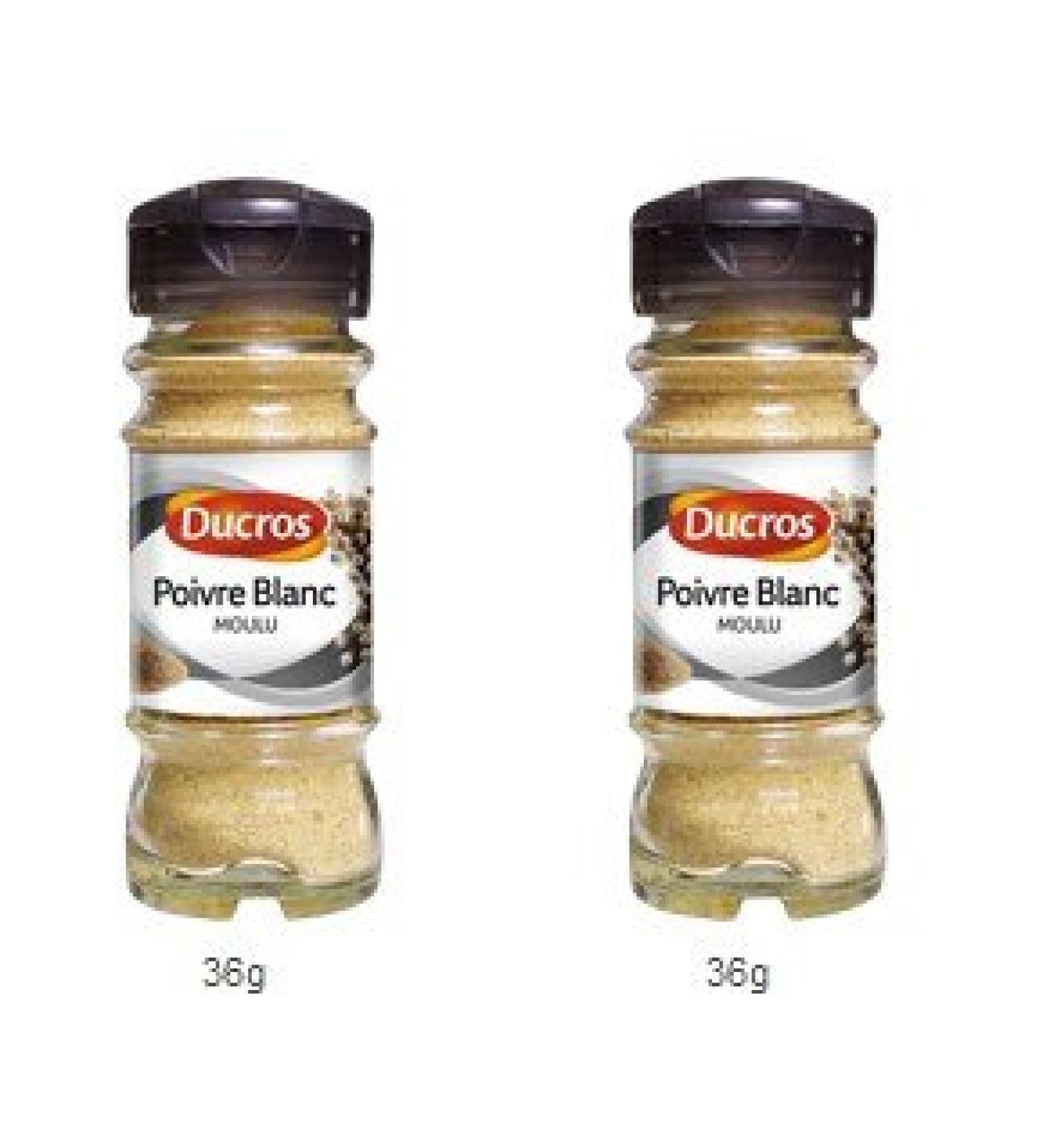 DUCROS - Poivres Herbes Epices -Poivres et sels - Poivre blanc moulu - 36 g - lot de 2