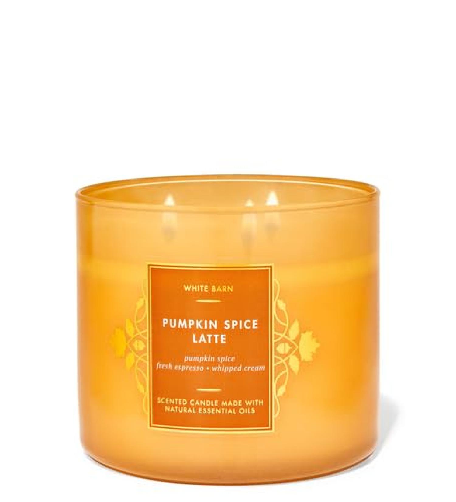 Buy Bath & Body Works White Barn 3-Wick Candle with Essential Oils - Pumpkin Spice Latte - 14.5 oz | International Shipping Available - Buy Online on GoSupps.com