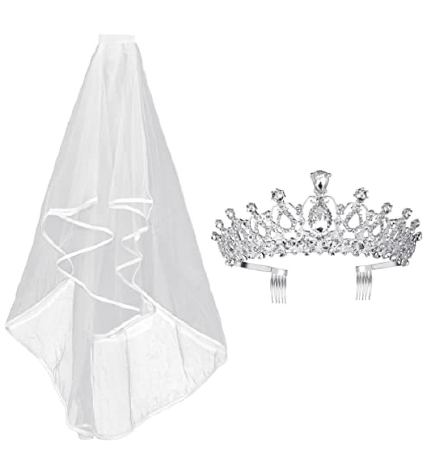 Frcolor Crystal Tiara Crown Rhinestone Wedding Bridal Headband with Veil & Comb - Buy Online on GoSupps.com