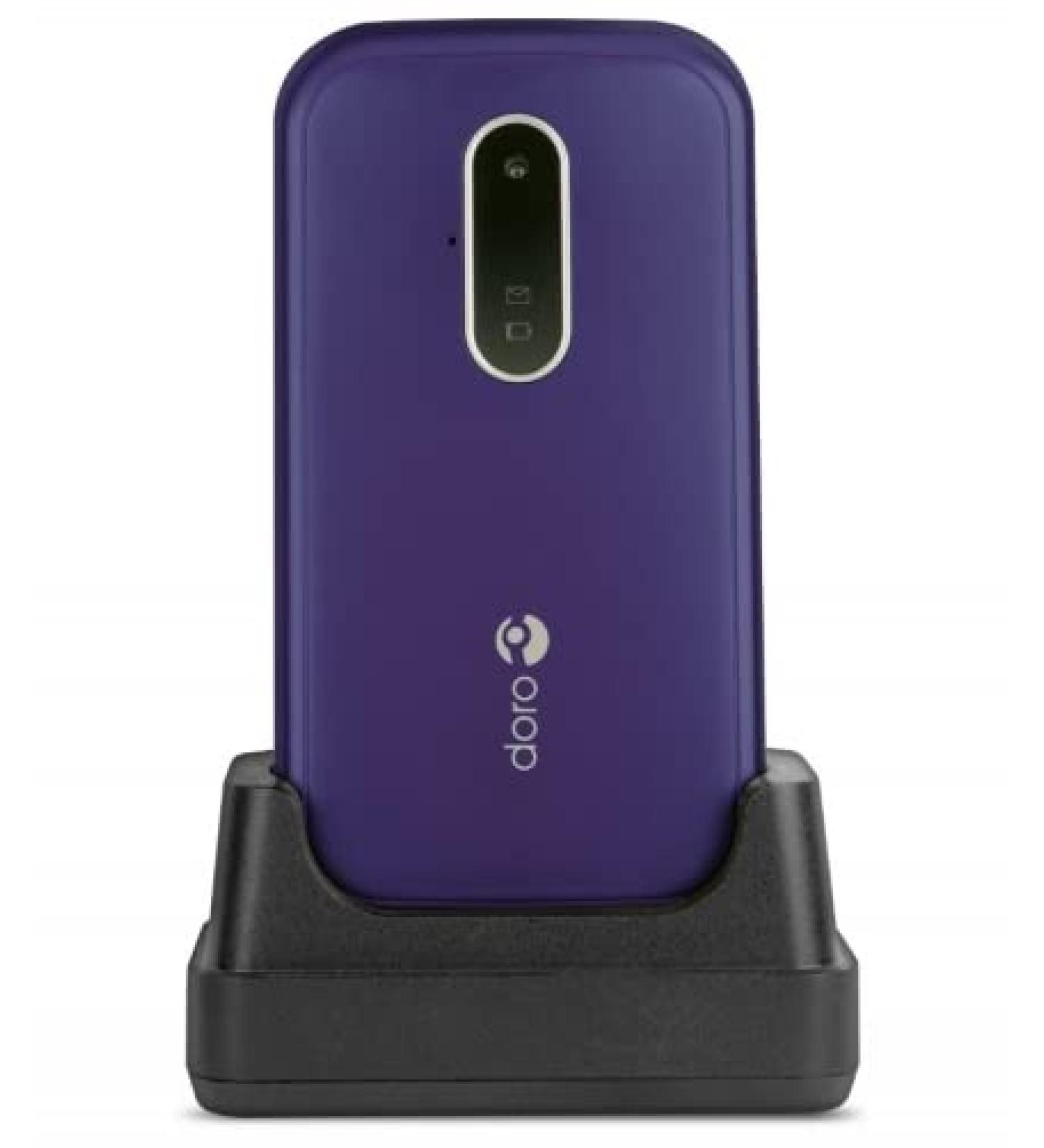 Doro 6620 Unlocked 3G Clamshell Big Button Mobile Phone for Seniors | Purple UK/Irish Version with SOS Button, GPS, Talking Keys & Charging Cradle - Buy Online on GoSupps.com