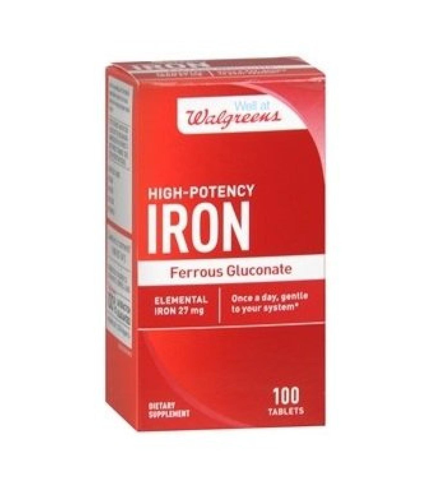 Walgreens High Potency Iron Ferrous Gluconate 27mg Tablets 100 ea