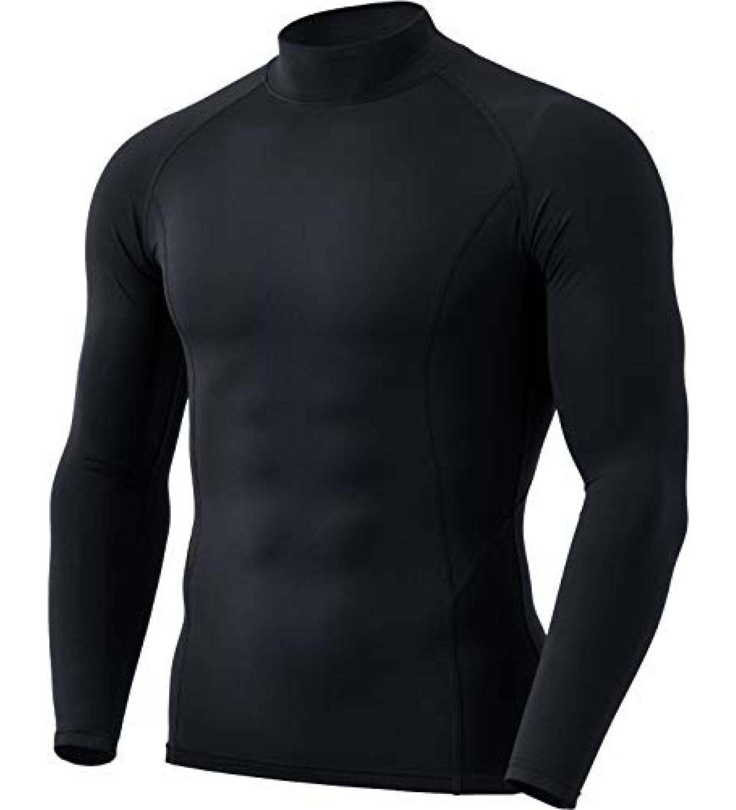 TSLA Men's Thermal Long Sleeve Compression Shirt Mock Neck Black Large - 1 or 2 Pack - Buy Online on GoSupps.com