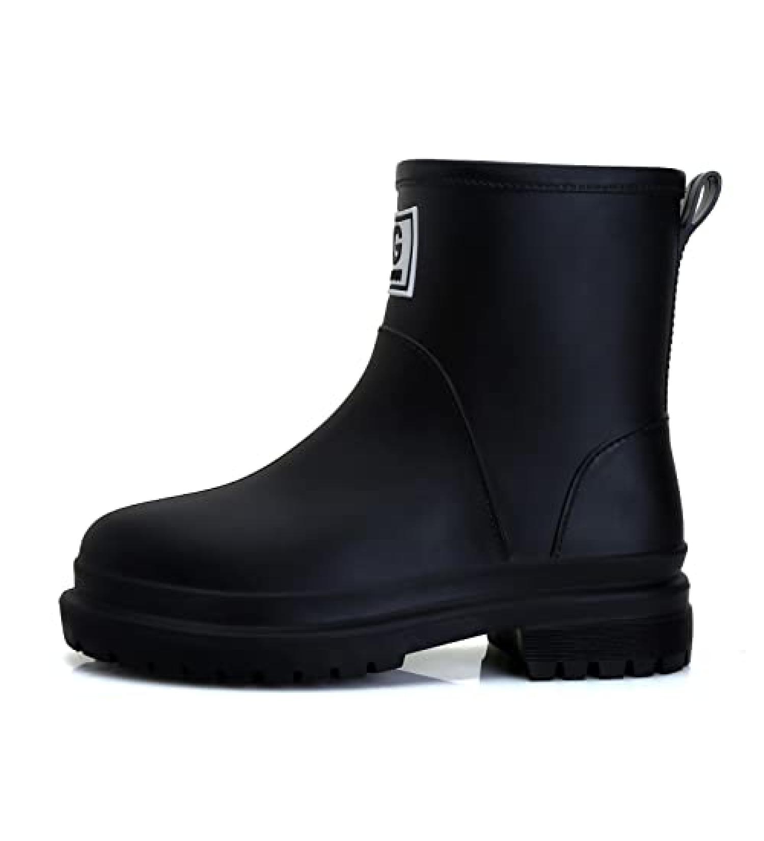Women's Short Rain Boots | Waterproof Garden Shoes | Lightweight Ankle Boots | Black Chelsea Platform Rain Shoes for Outdoor Work - Buy Online on GoSupps.com