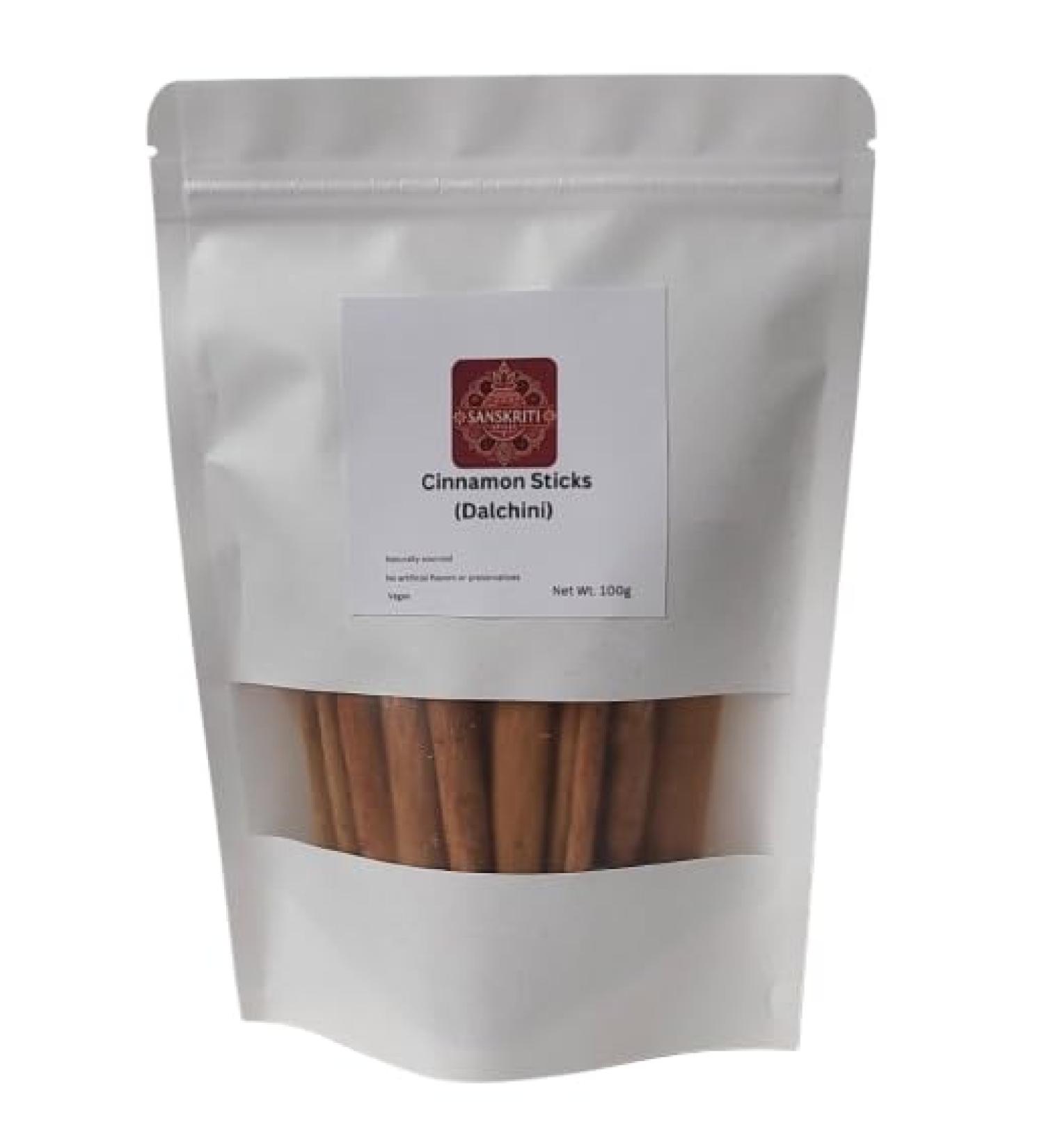 Sanskriti Spices Whole Cinnamon Sticks | 100 g | Vegan | No Additives | Aromatic Indian Daalchini - Buy Online on GoSupps.com