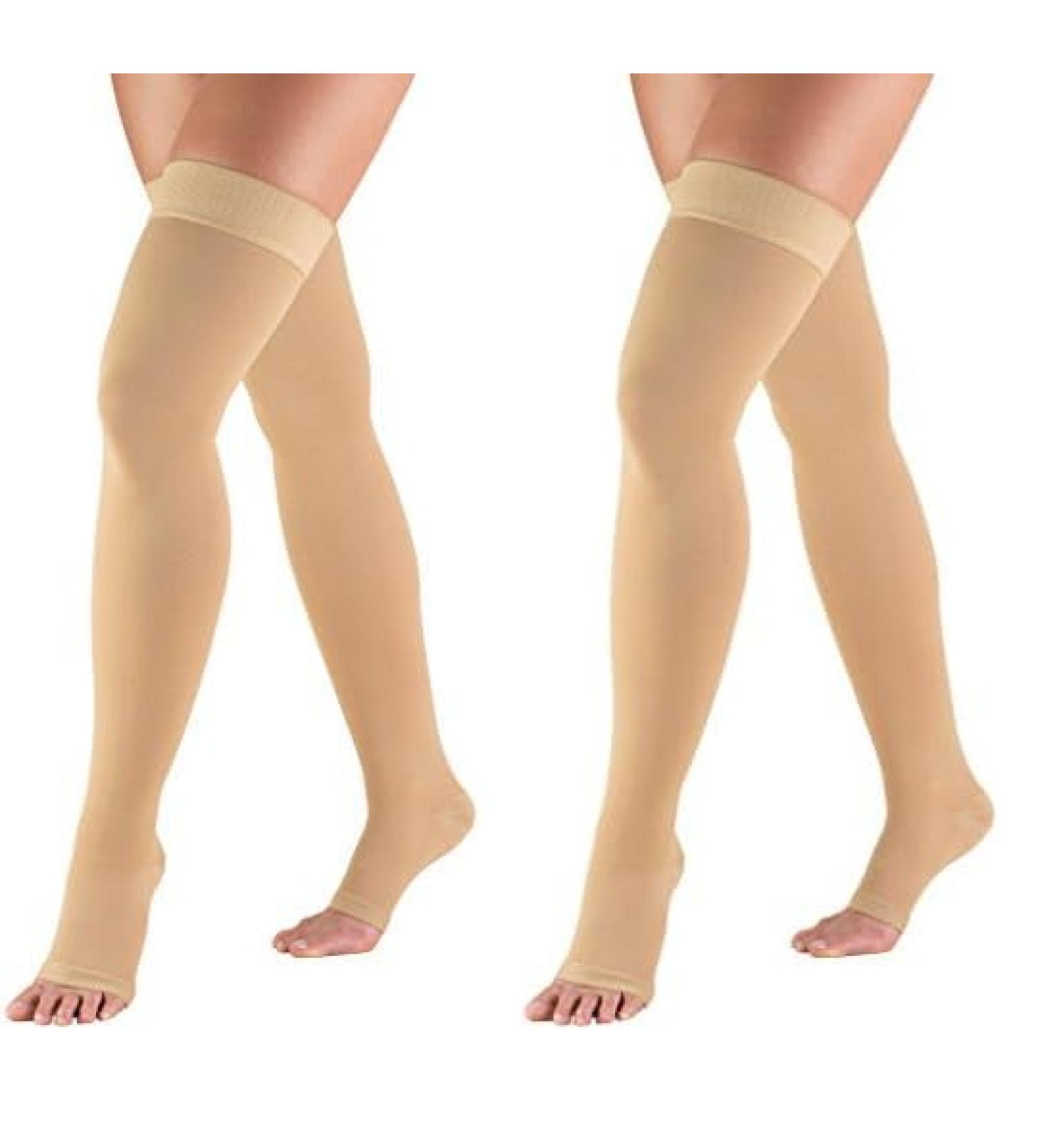 Truform 20-30 mmHg Thigh High Compression Stockings for Men & Women - Open Toe Beige Small (Pack of 2) International Shipping Available - Buy Online on GoSupps.com
