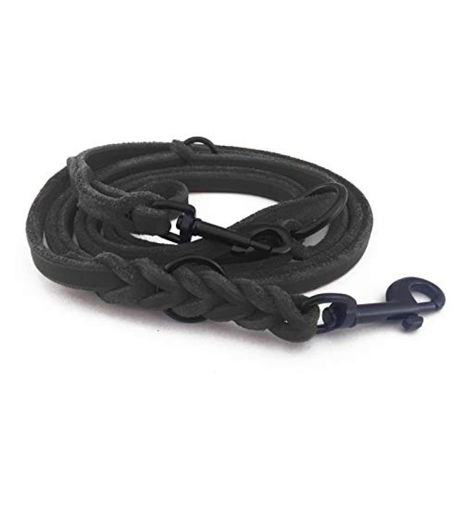 Fat leather Gleine 3-way adjustable leather line braided for dogs 96 models to choose from (3m x 12mm black black matte hook) 3m x 12mm black black matt hook