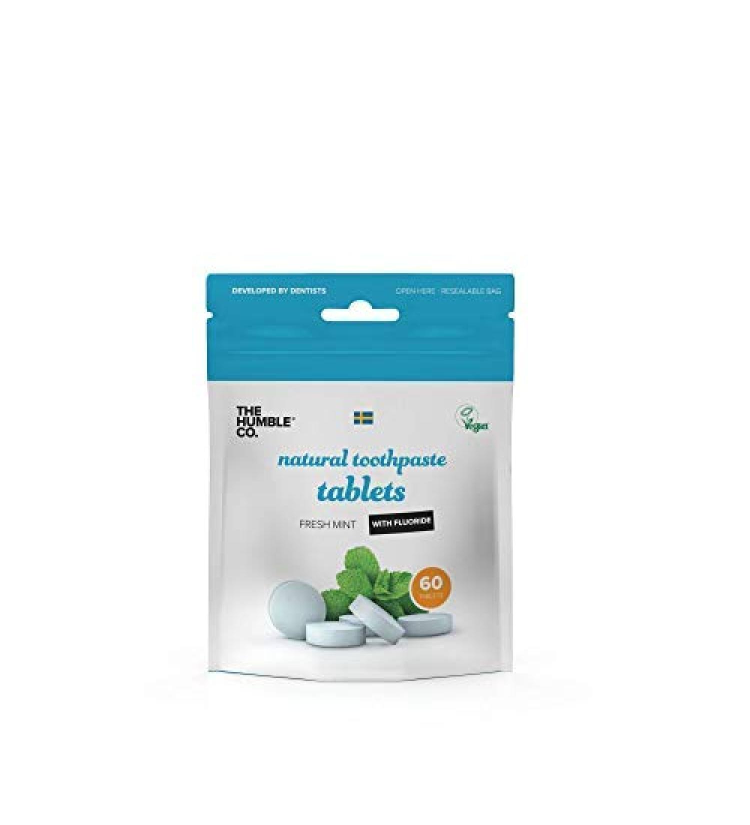 Buy The Humble Co. Fluoride Toothbrush Tablets - Fresh Mint 120 Pieces | Eco-Friendly Vegan Dentist Recommended Sugar-Free Prevents Bad Breath & Plaque - Buy Online on GoSupps.com
