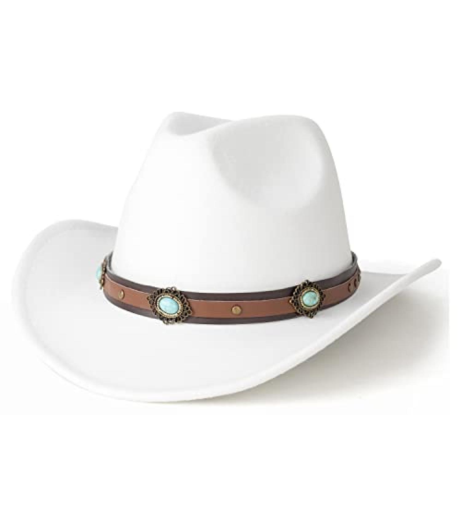 Lisianthus Women's Western Cowboy & Cowgirl Hat | Turquoise-White Wide Brim Style | Medium - Buy Online on GoSupps.com